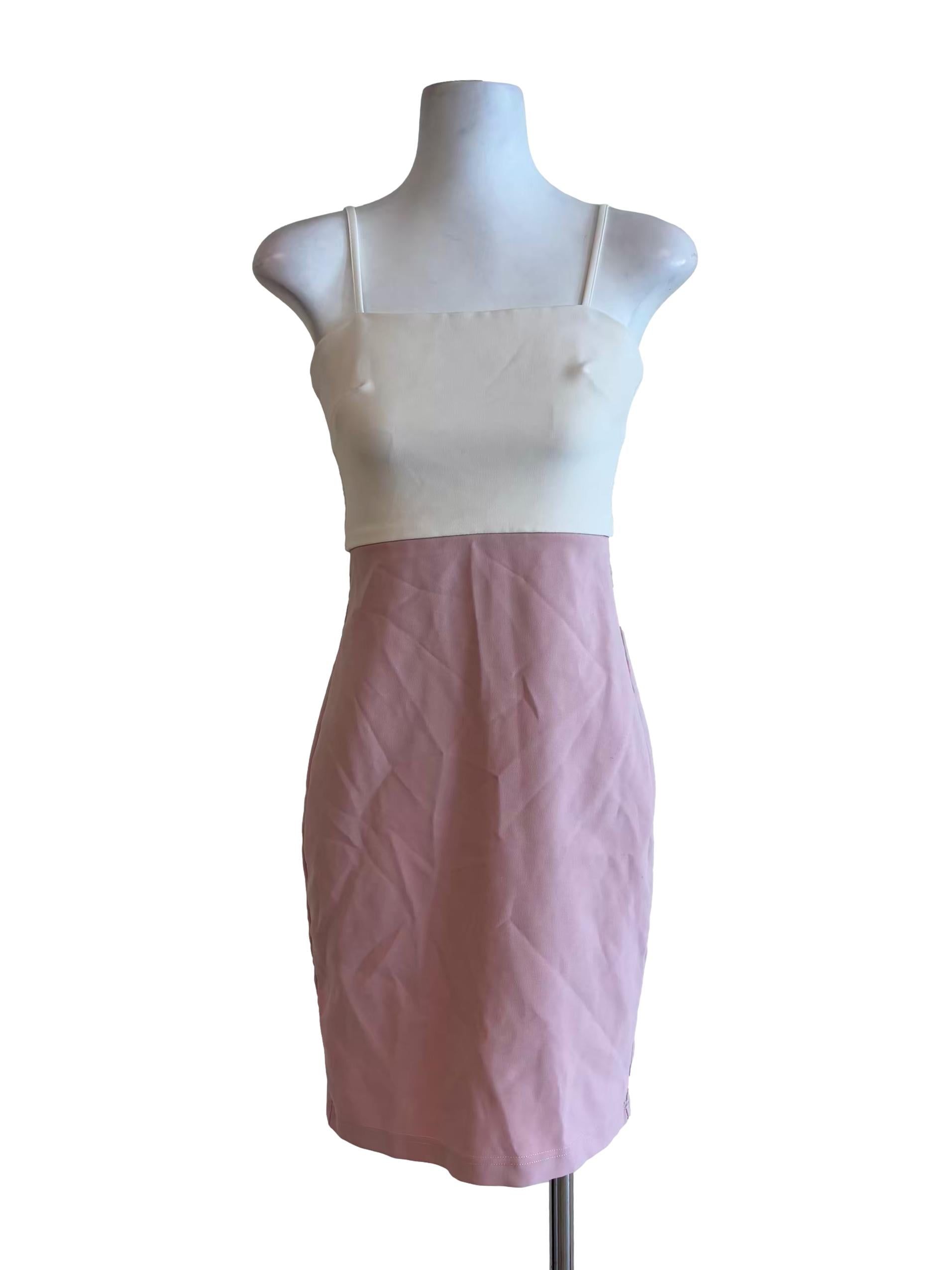 Melon Pink White Spaghetti Strap Bodycon Dress