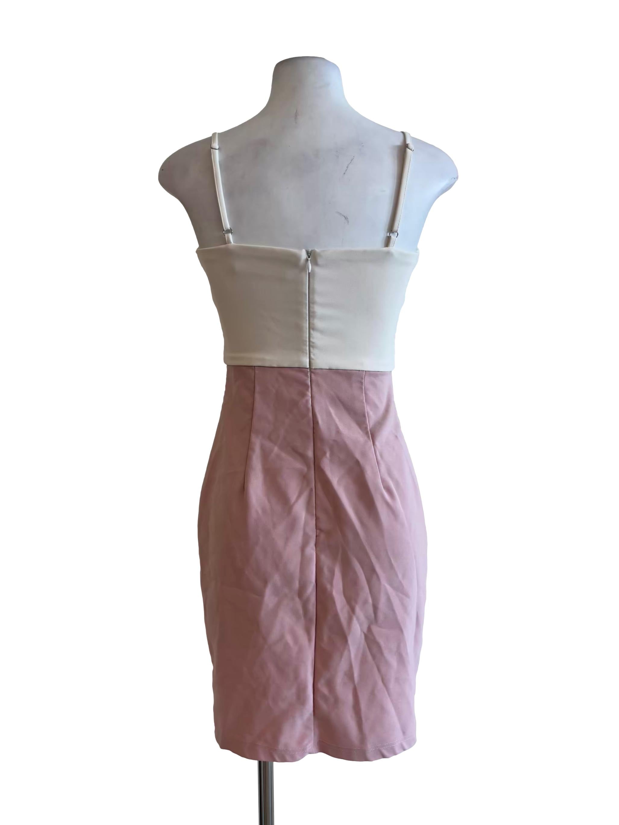 Melon Pink White Spaghetti Strap Bodycon Dress