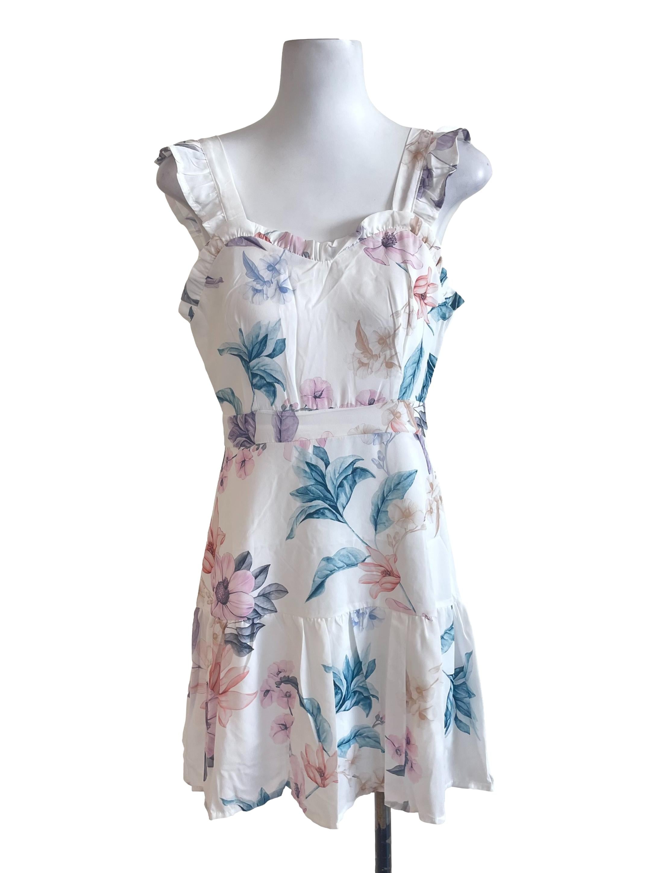 White Floral Ruffled Apron Dress