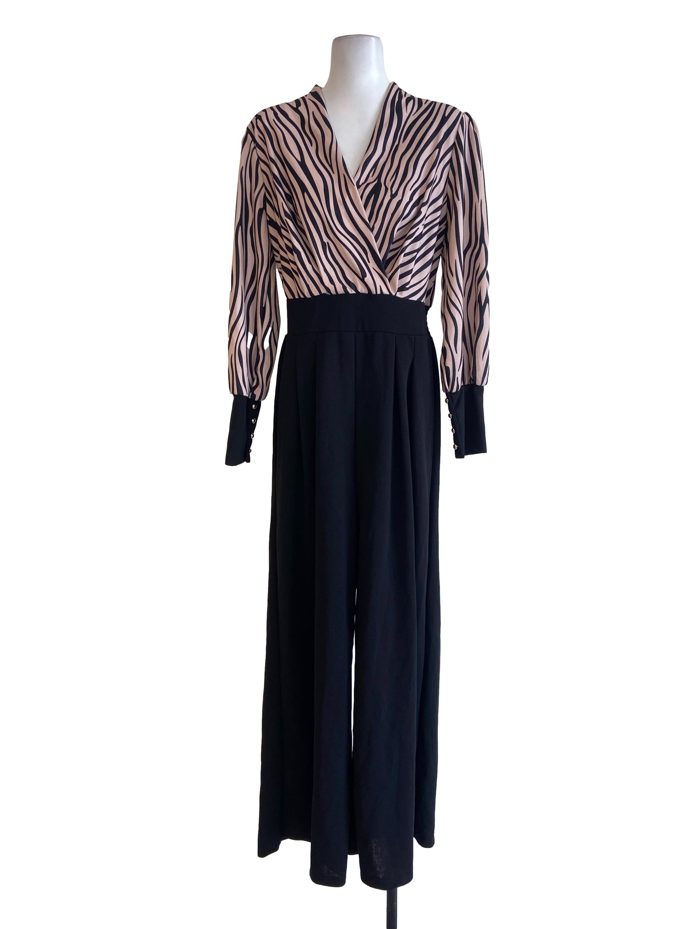 Black & Ivory Stripe V Neck Jumpsuits