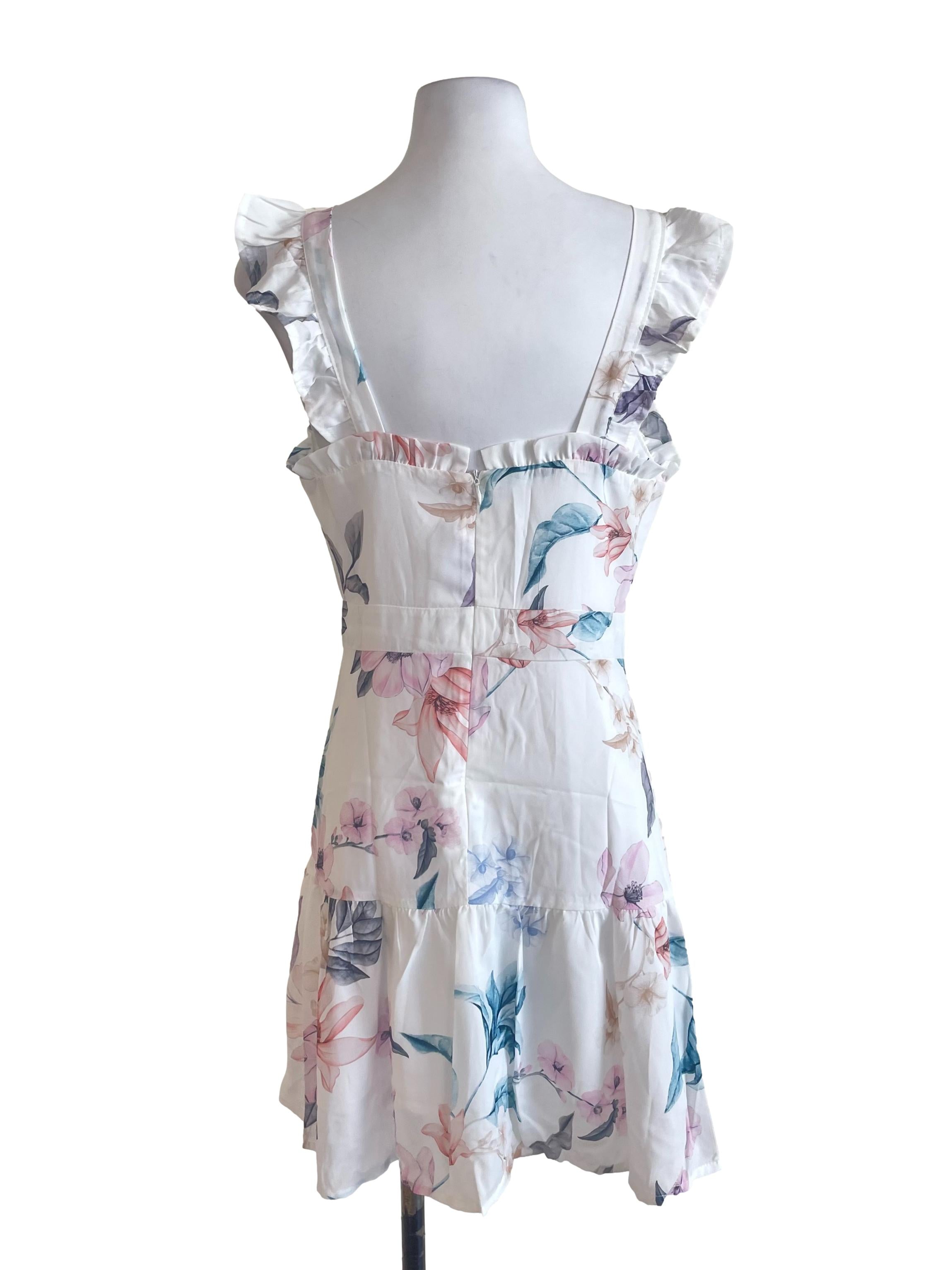White Floral Ruffled Apron Dress