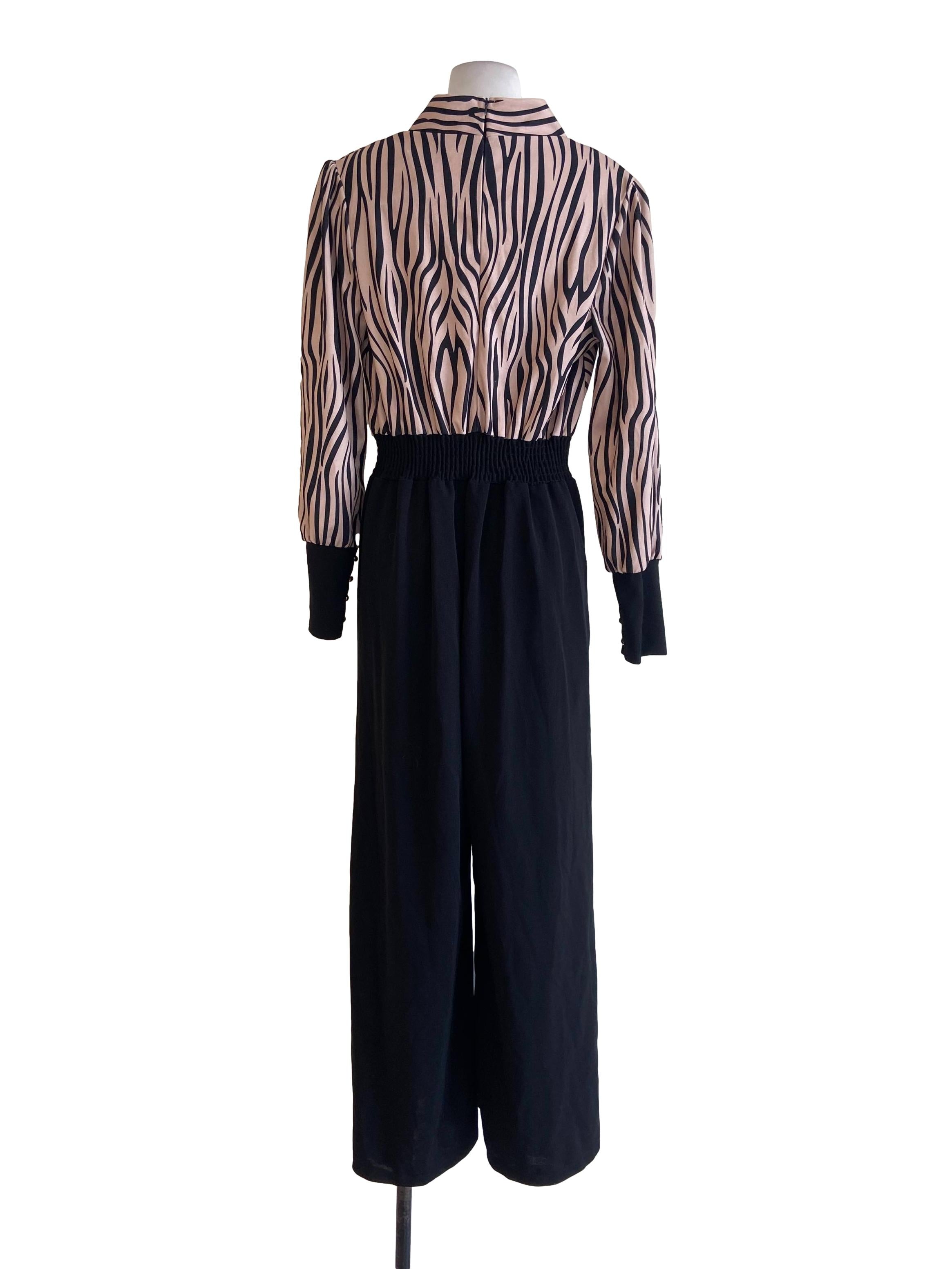 Black & Ivory Stripe V Neck Jumpsuits