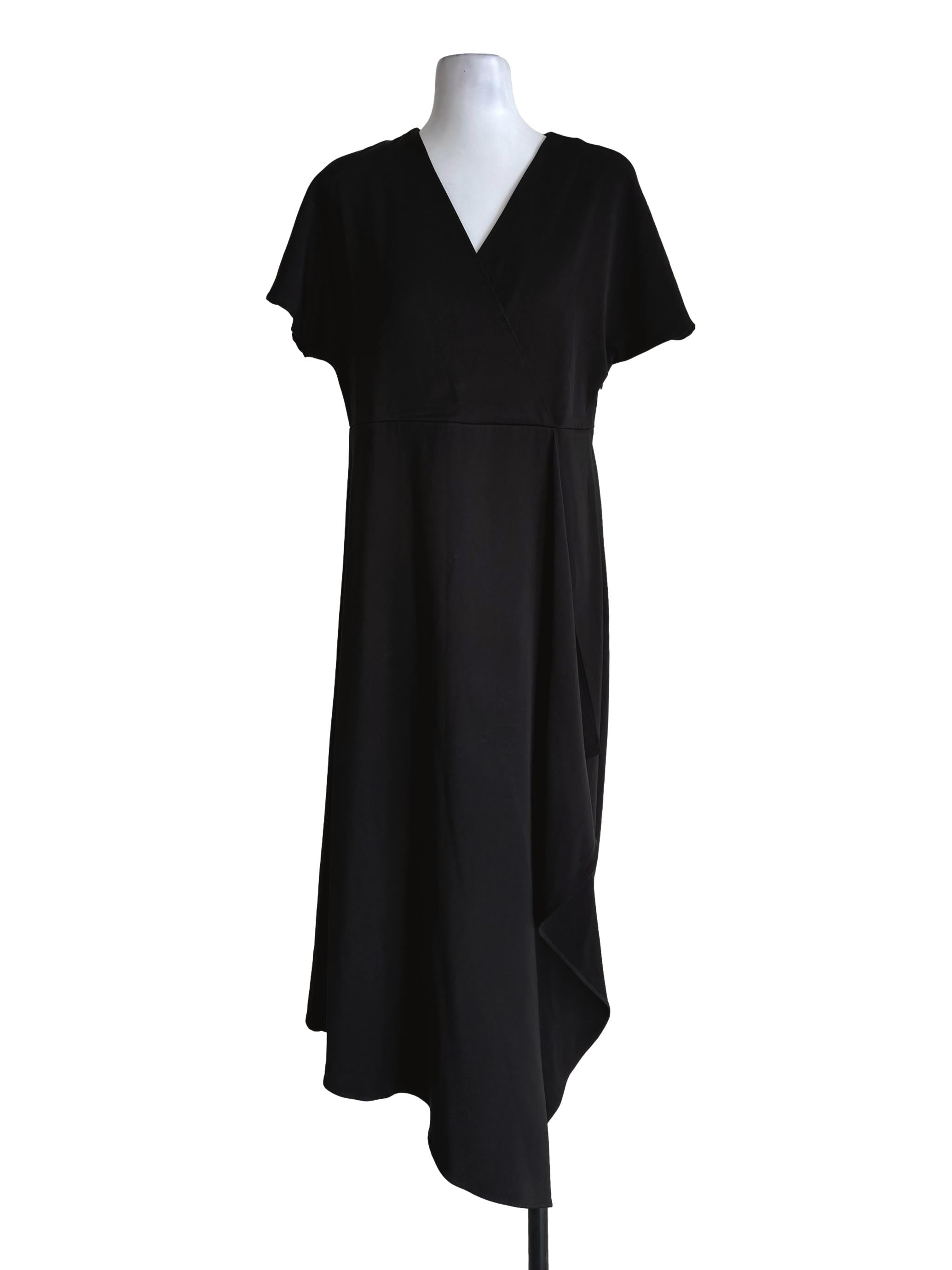 Shiny Black V Neck Short Sleeve Dress TEM