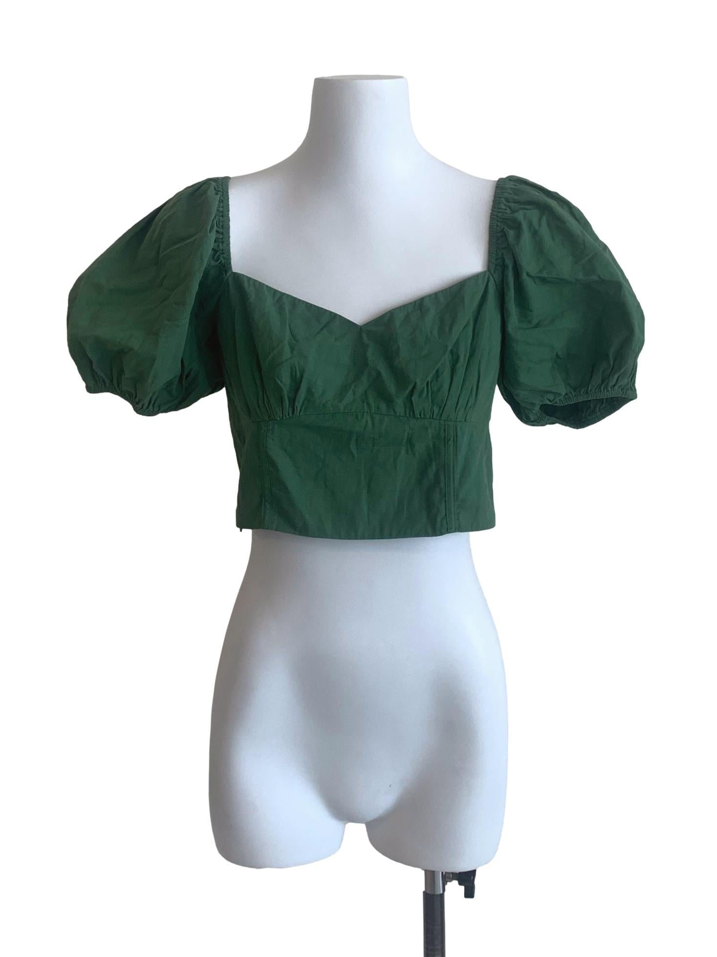 Basil Green Sweetheart Neck Top