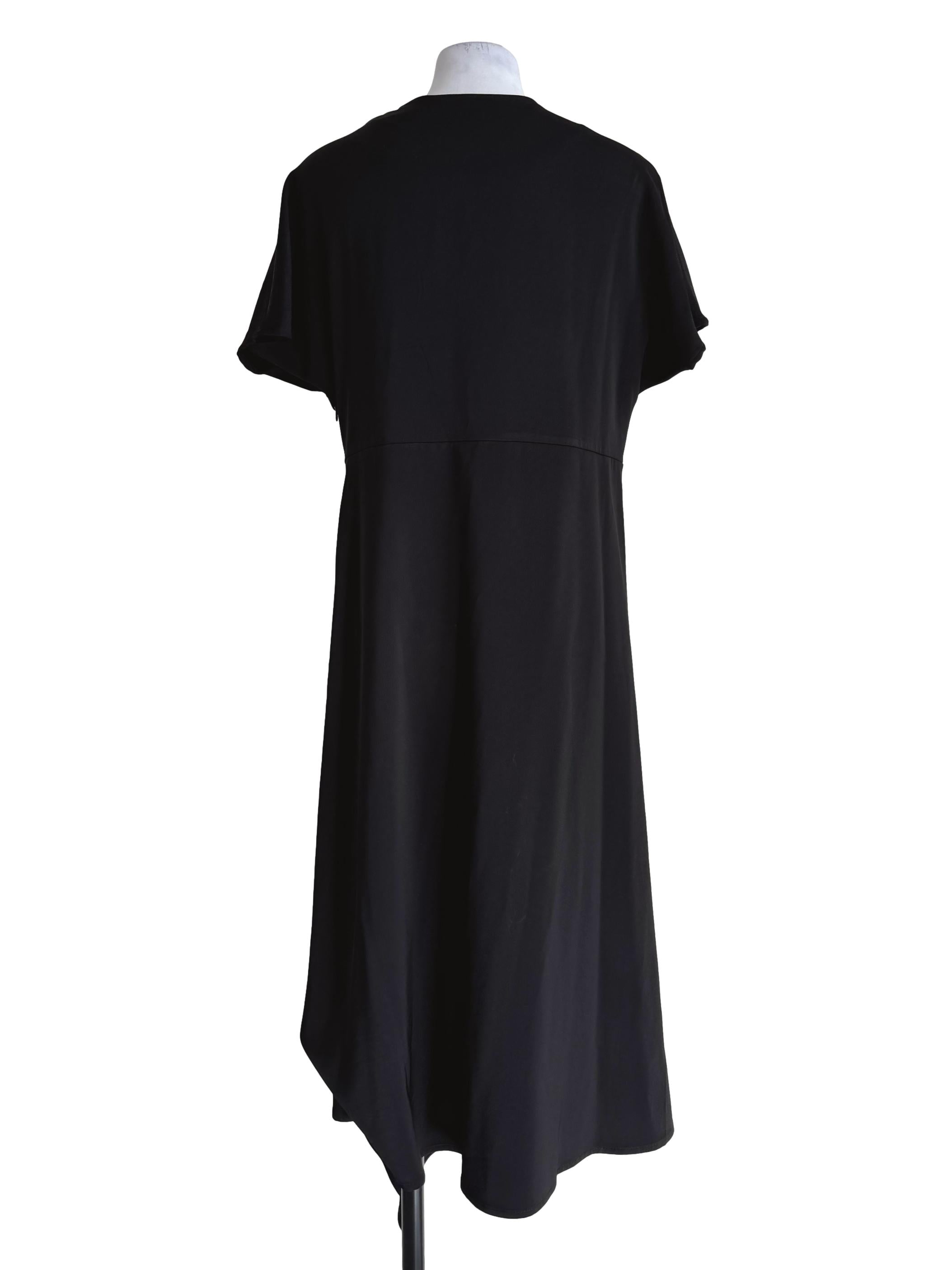 Shiny Black V Neck Short Sleeve Dress TEM