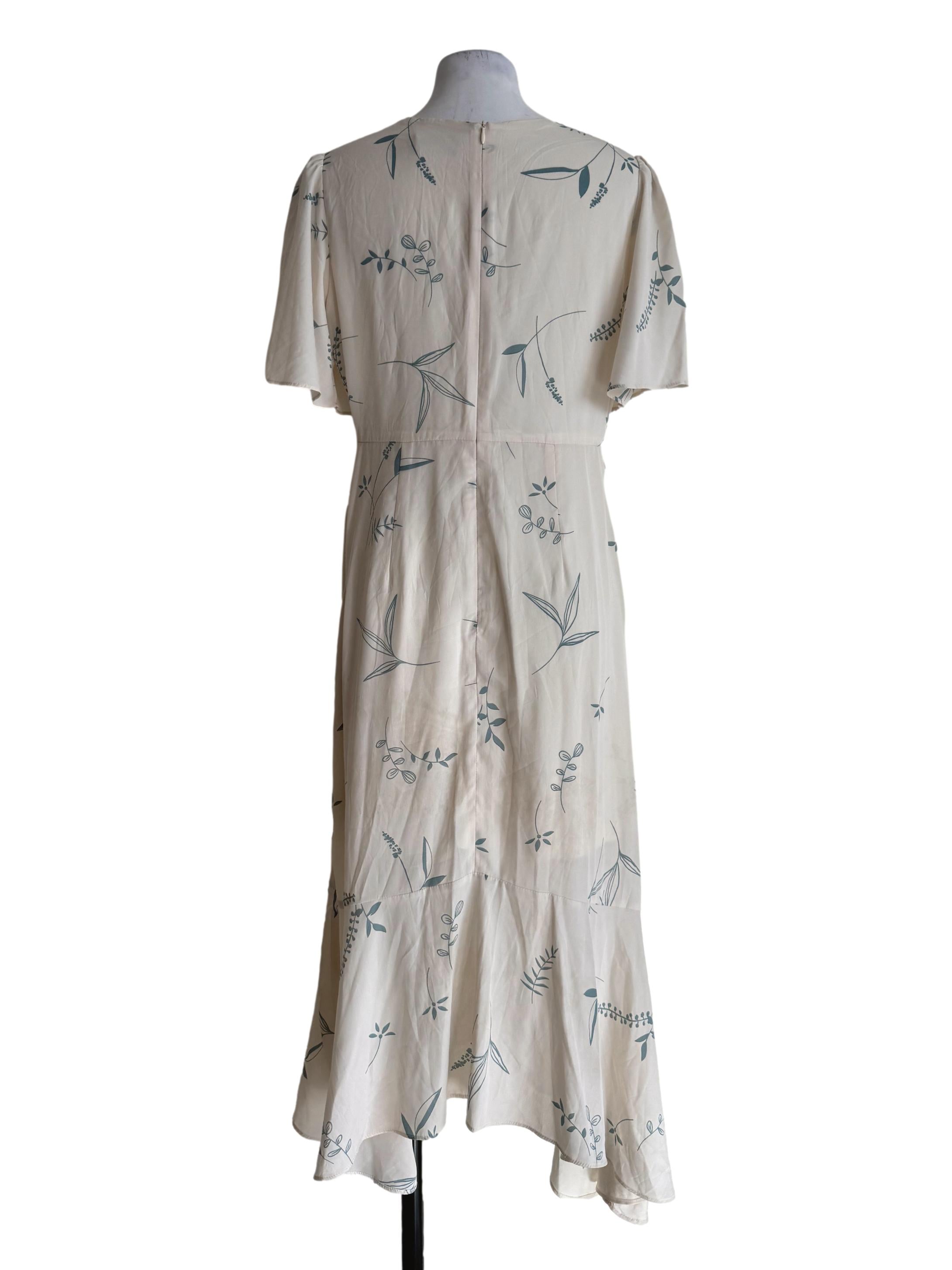 Rice White With Prints Round Neck Dress TCL