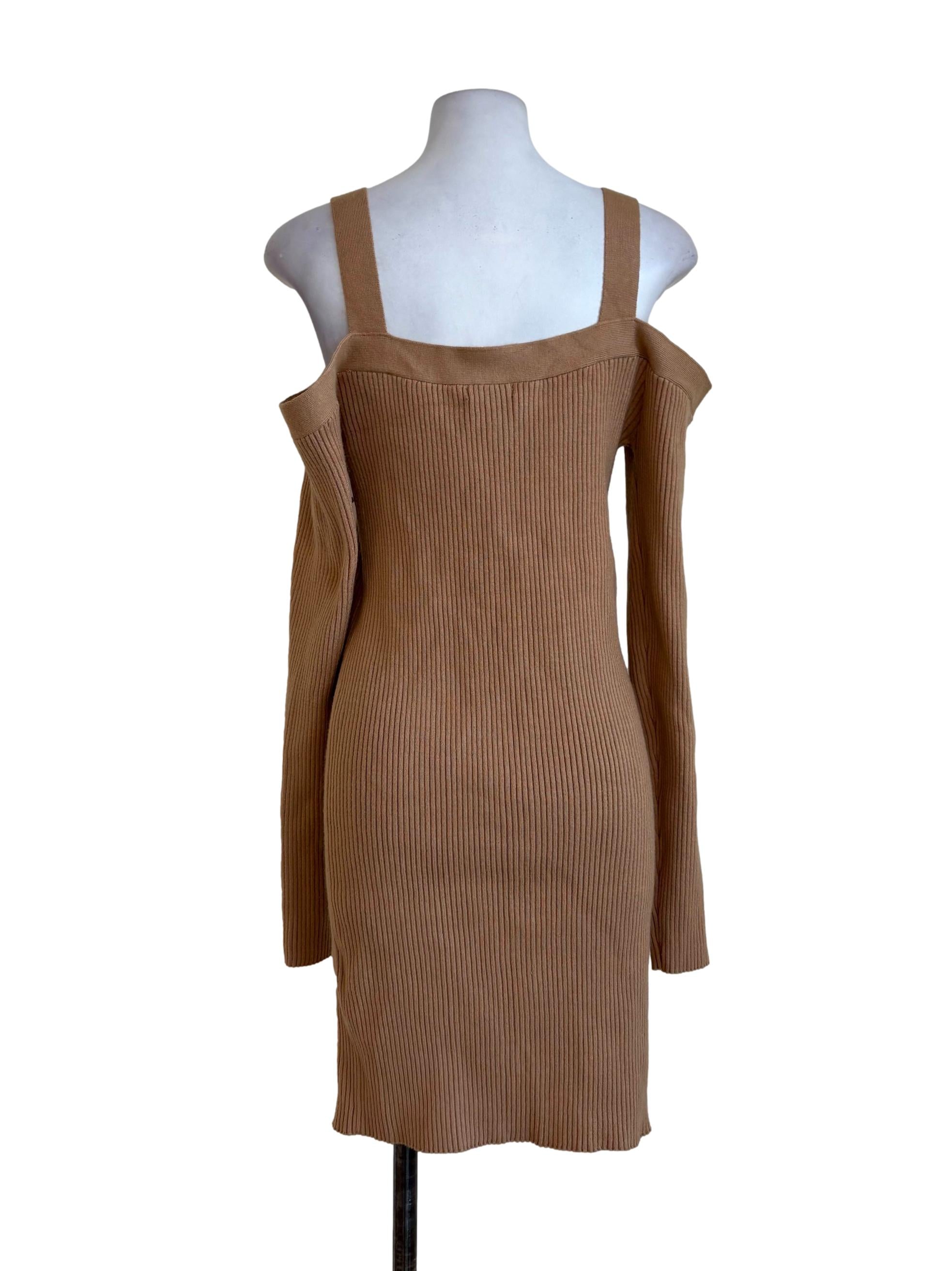 Tawny Knitted Buttoned Straight Off Shoulder Dress