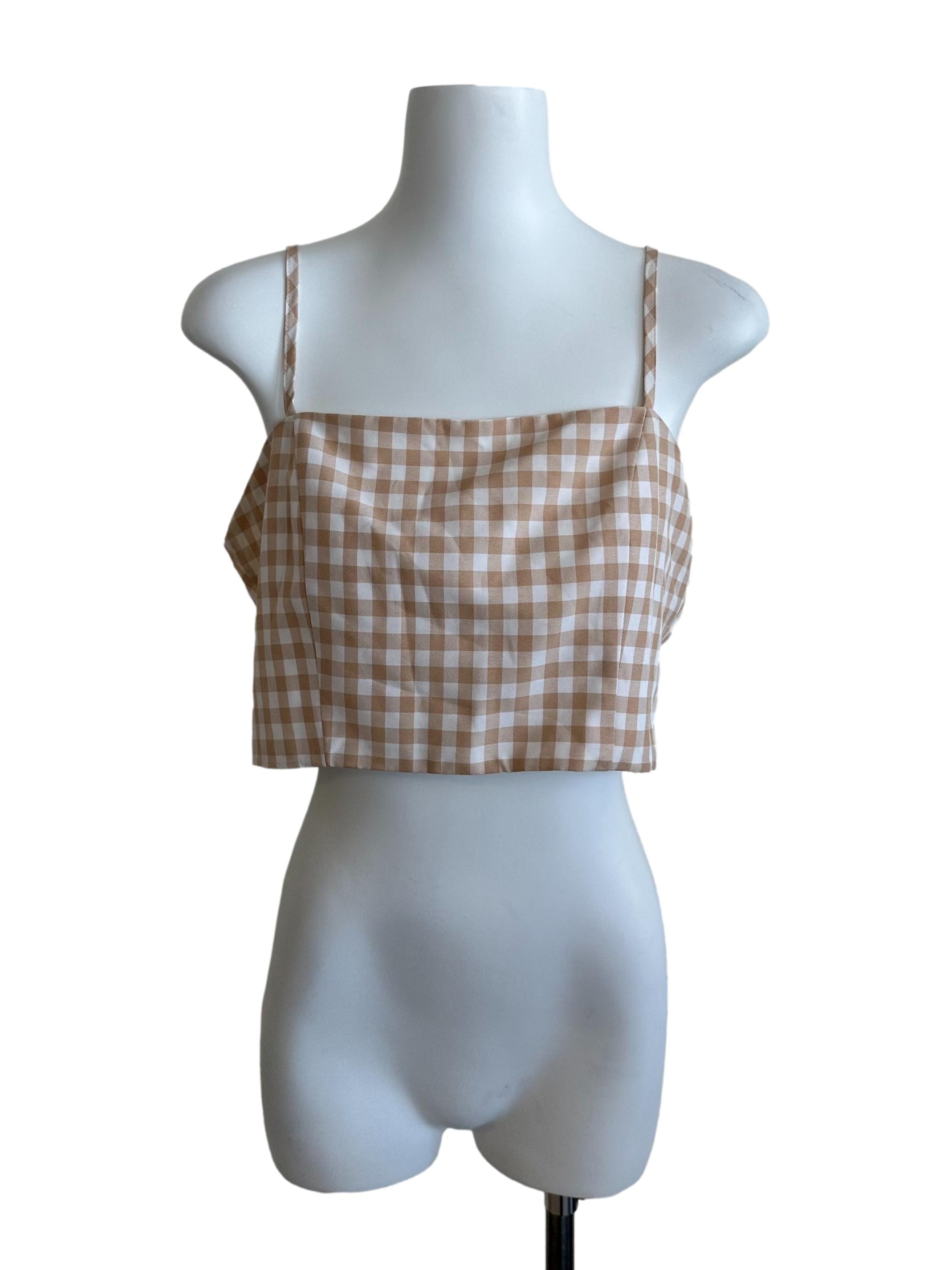 Khaki Brown Plaid Pattern Top