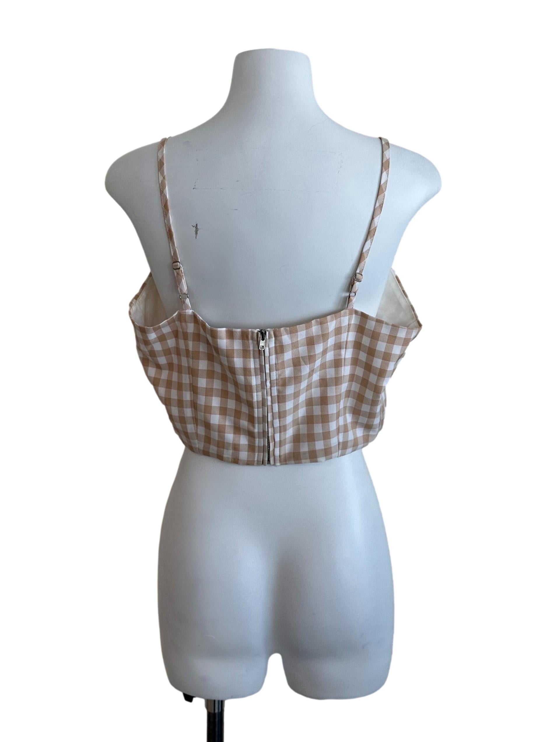 Khaki Brown Plaid Pattern Top