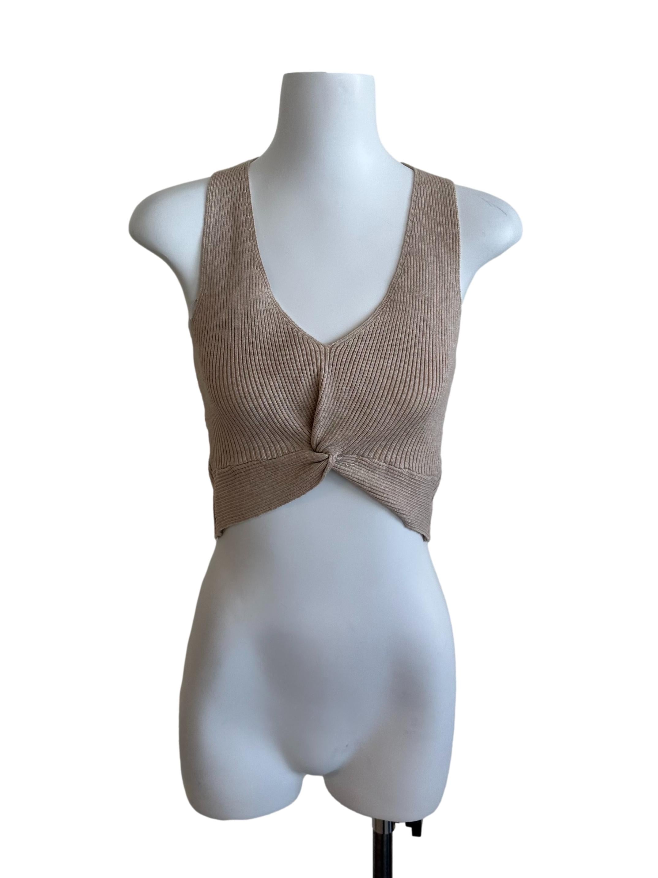 Latte Brown V Neck Knit Knot Top