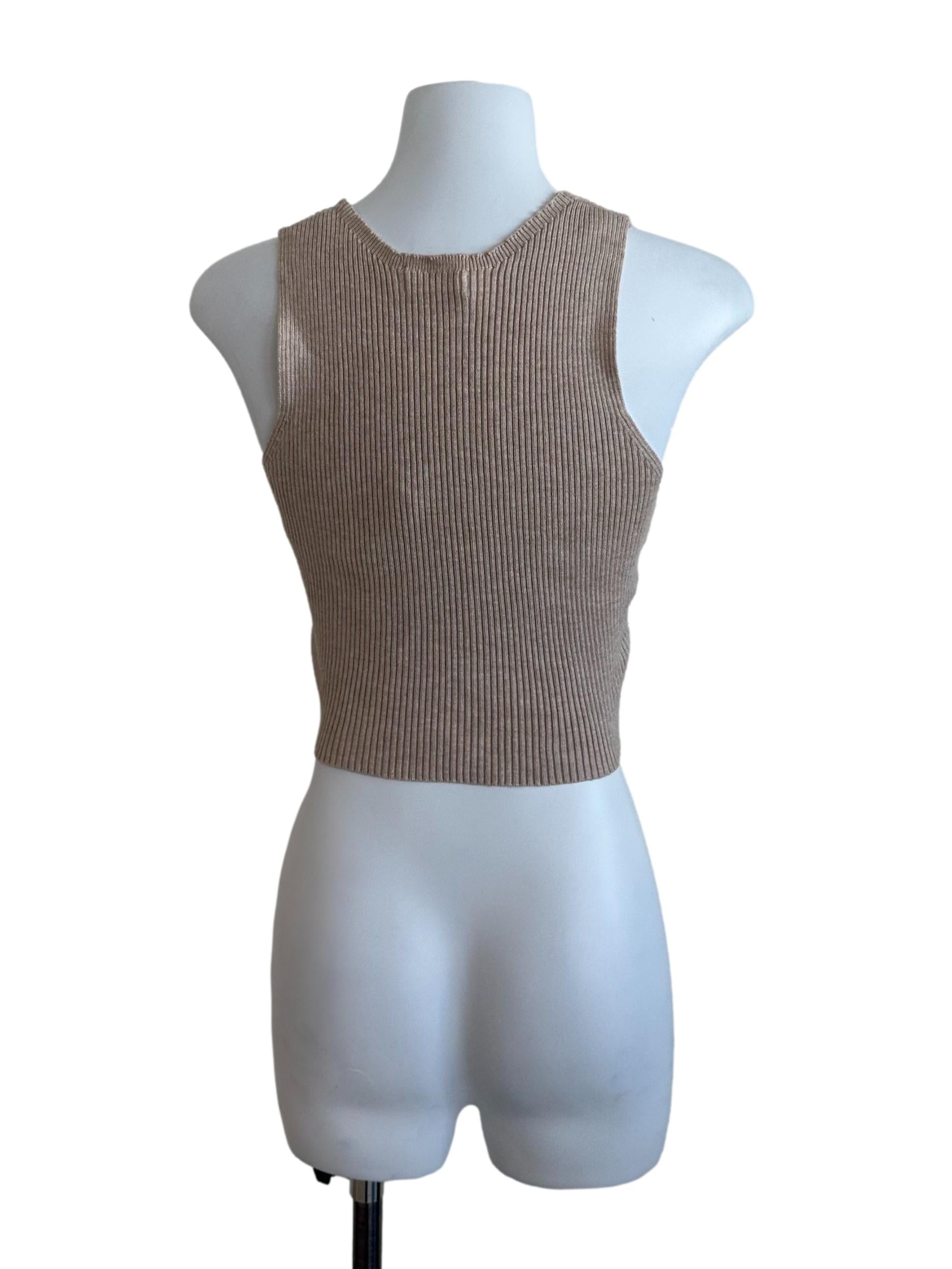 Latte Brown V Neck Knit Knot Top