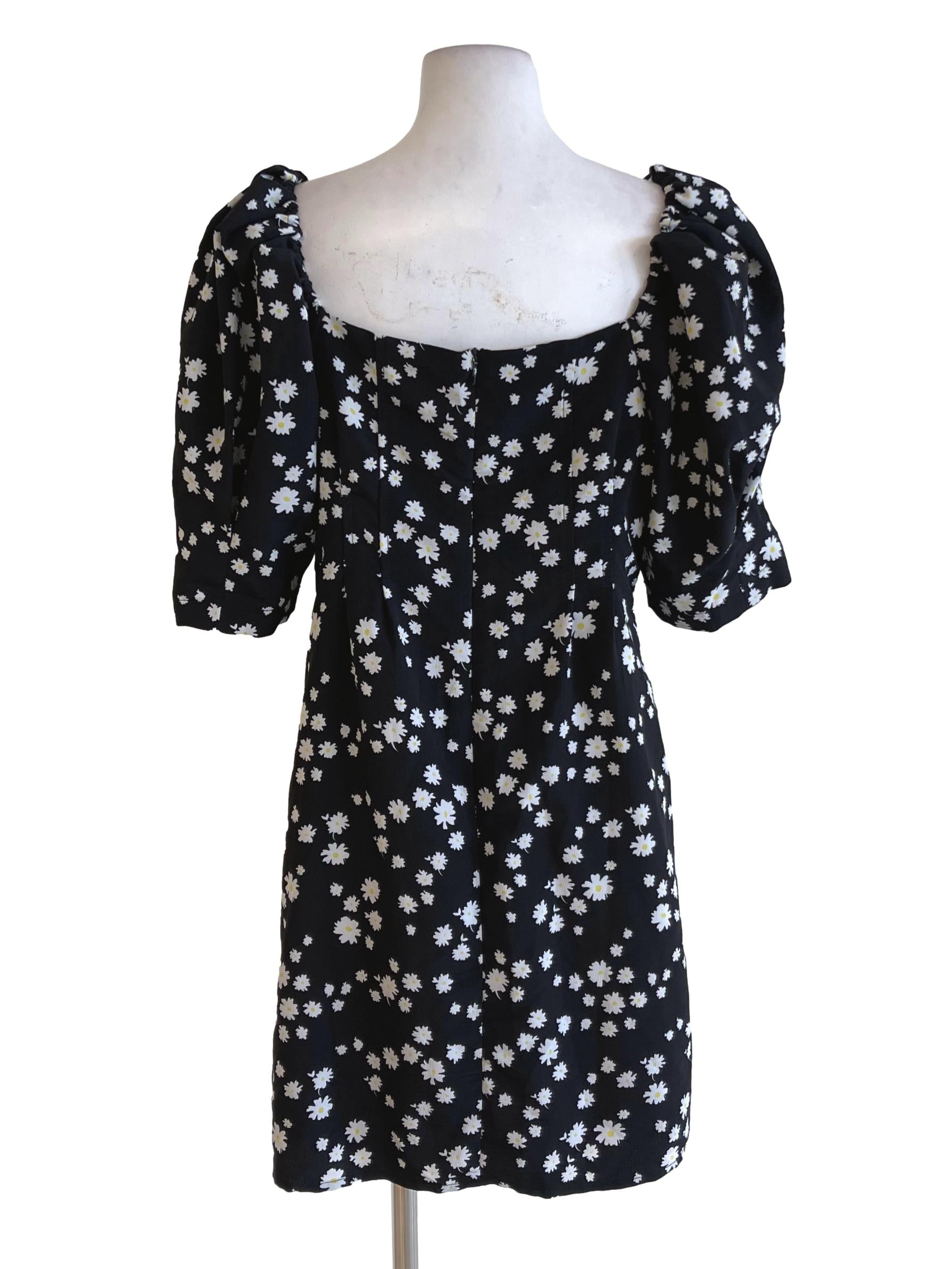 Black Daisy Printed French Sleeve Dress