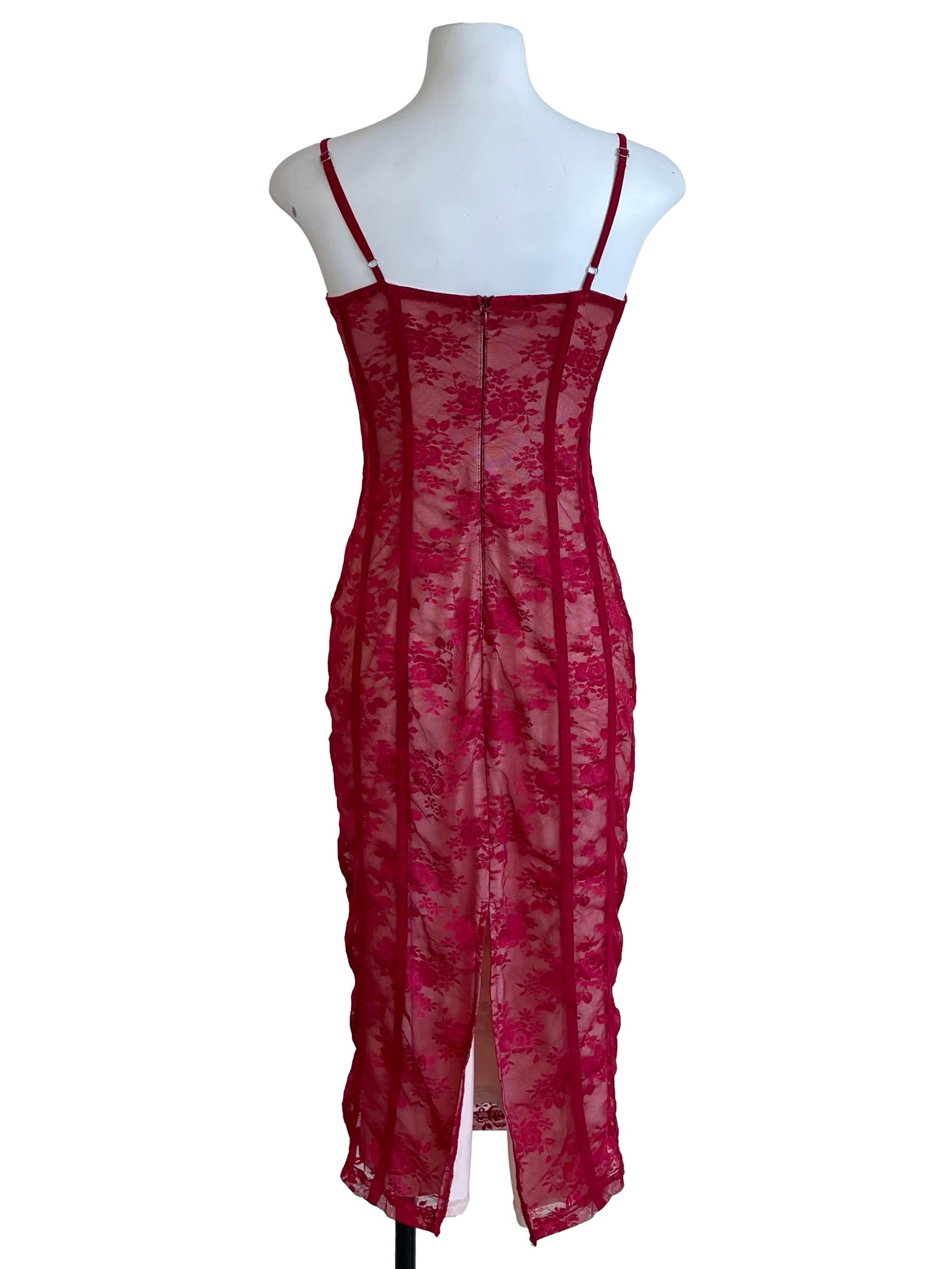 Scarlet Red Lace Bustier Bodycon Dress