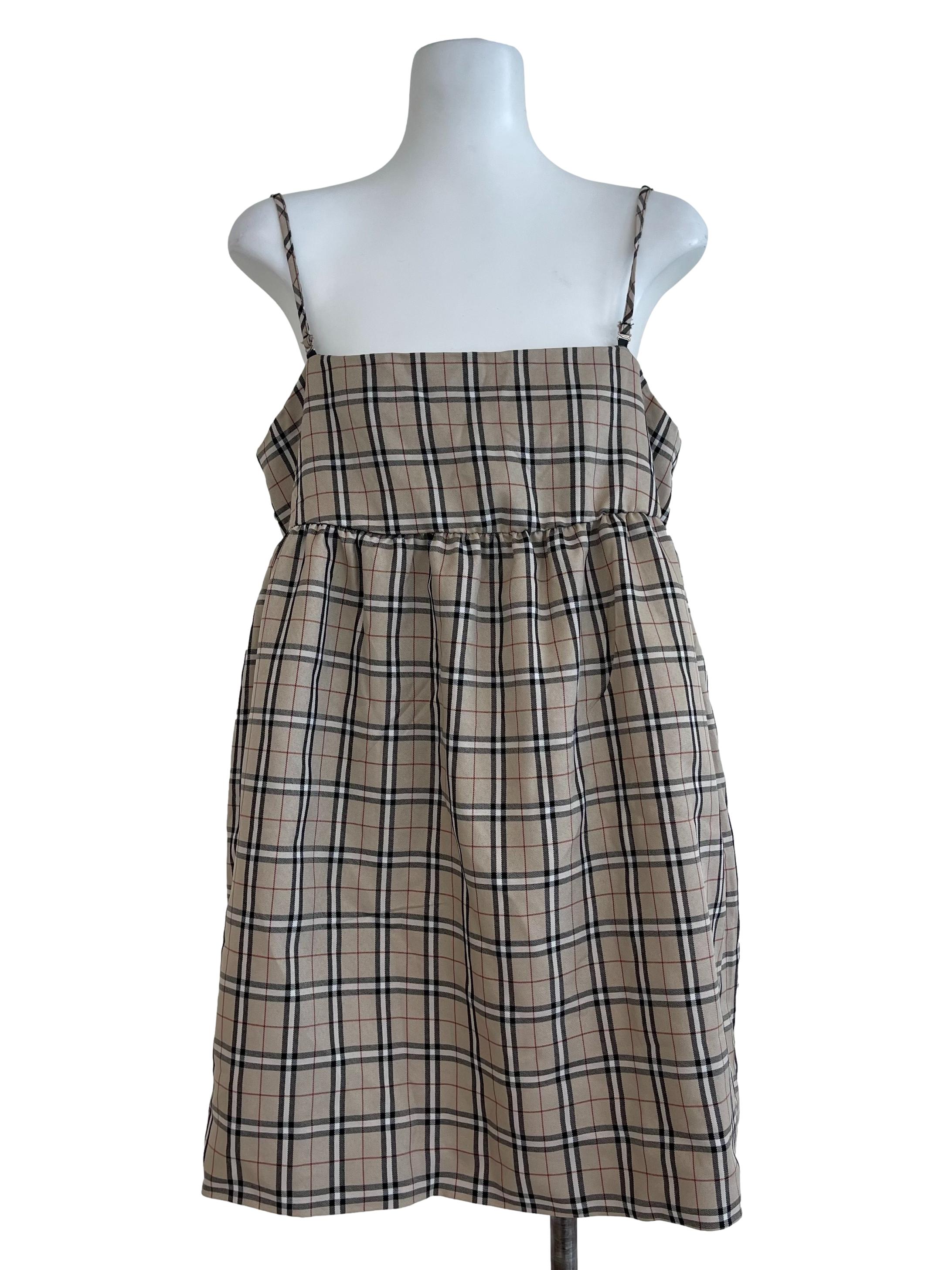 Brown Checkered Babydoll Cut Dress | REFASH