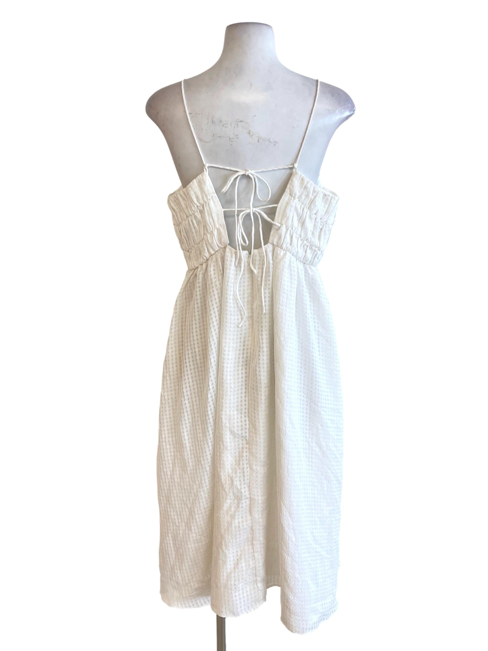 White Gingham Spaghetti Strap Waisted Dress