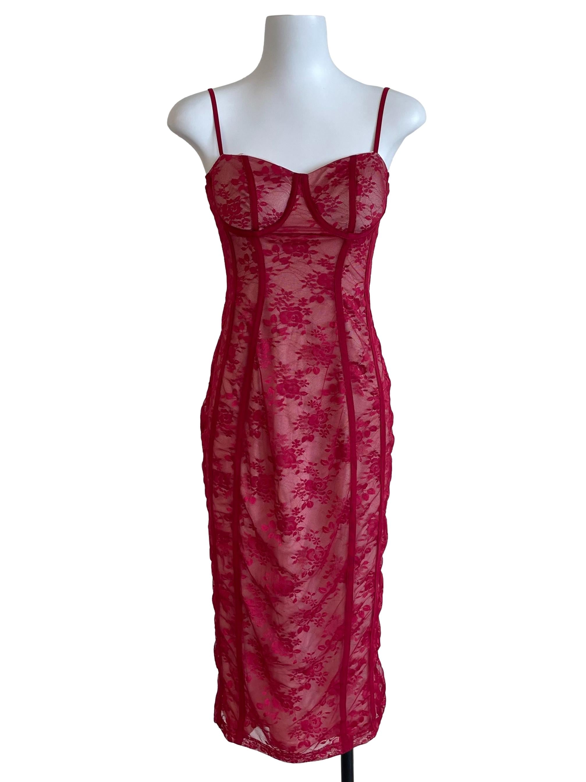 Scarlet Red Lace Bustier Bodycon Dress