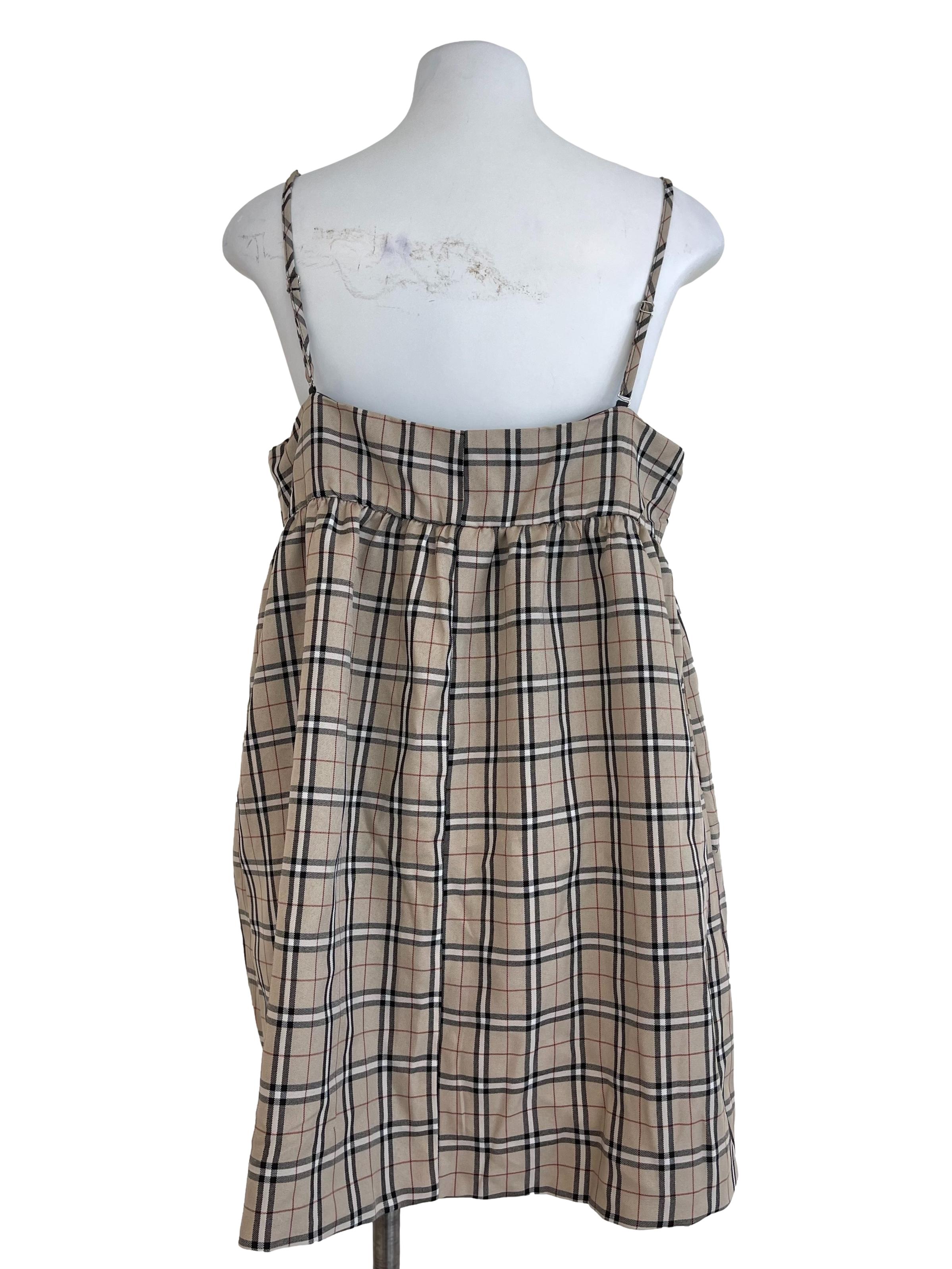 Brown Checkered Babydoll Cut Dress | REFASH