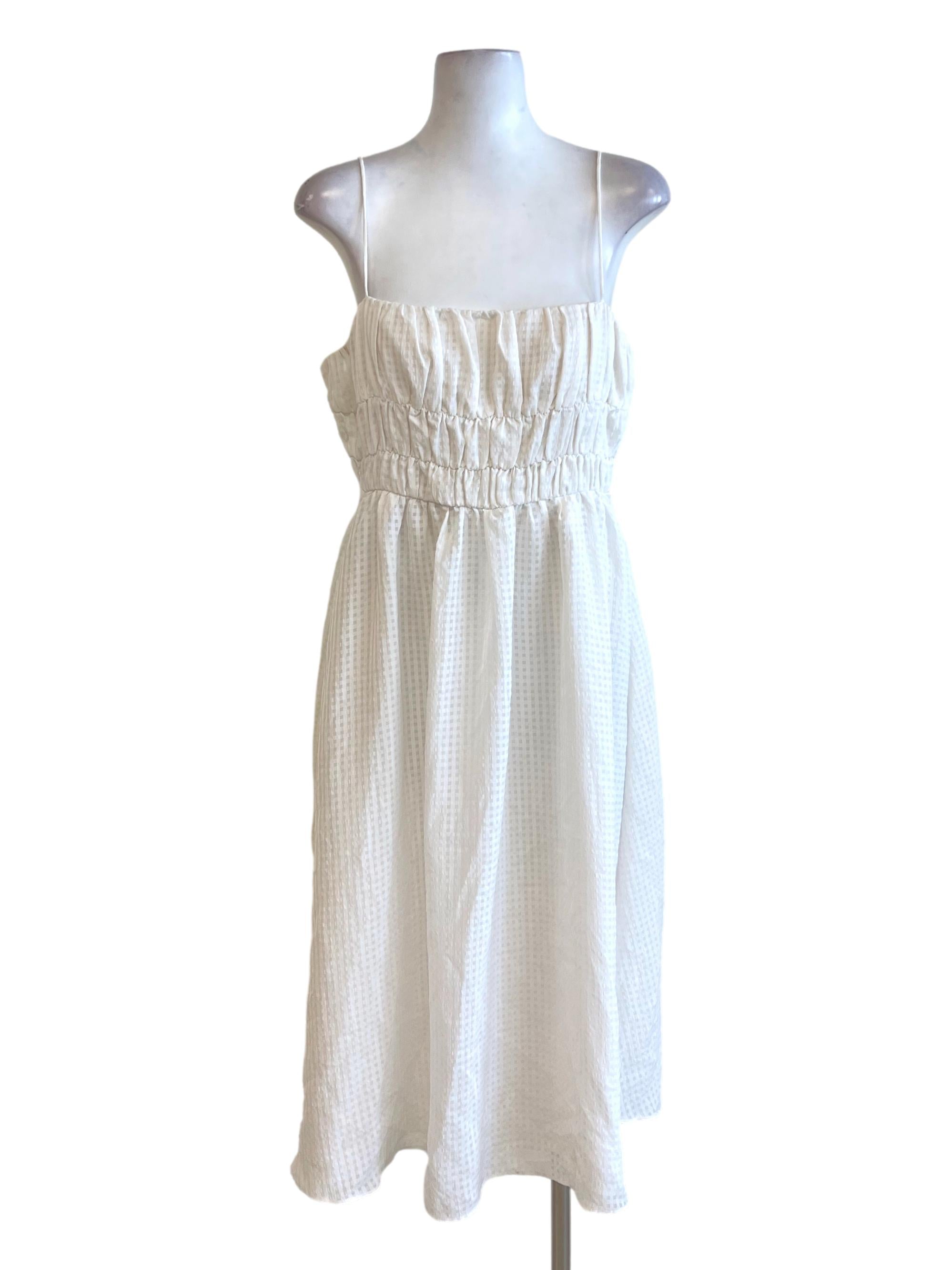 White Gingham Spaghetti Strap Waisted Dress