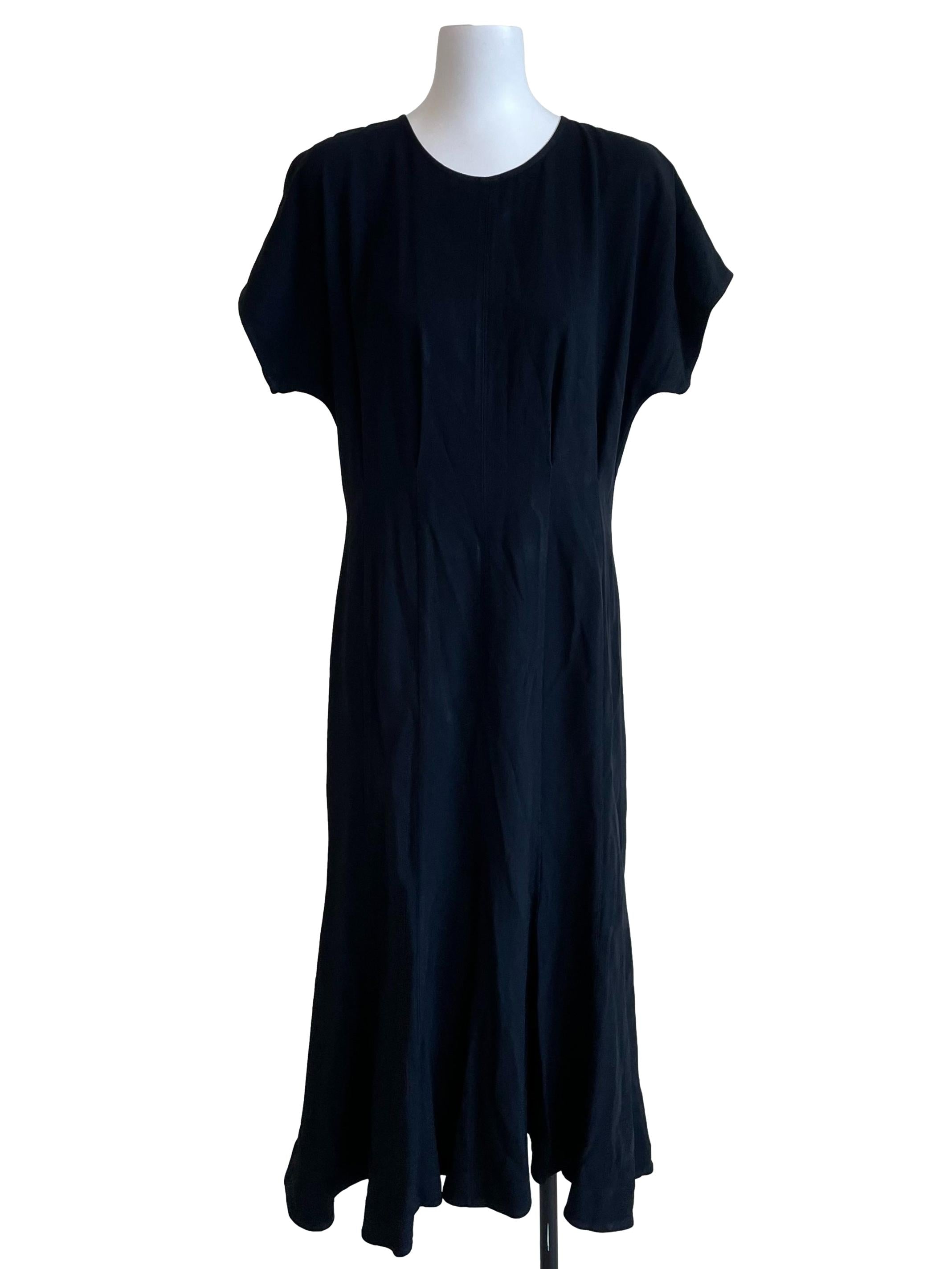 Black Panelled Round Neck Bias Dress