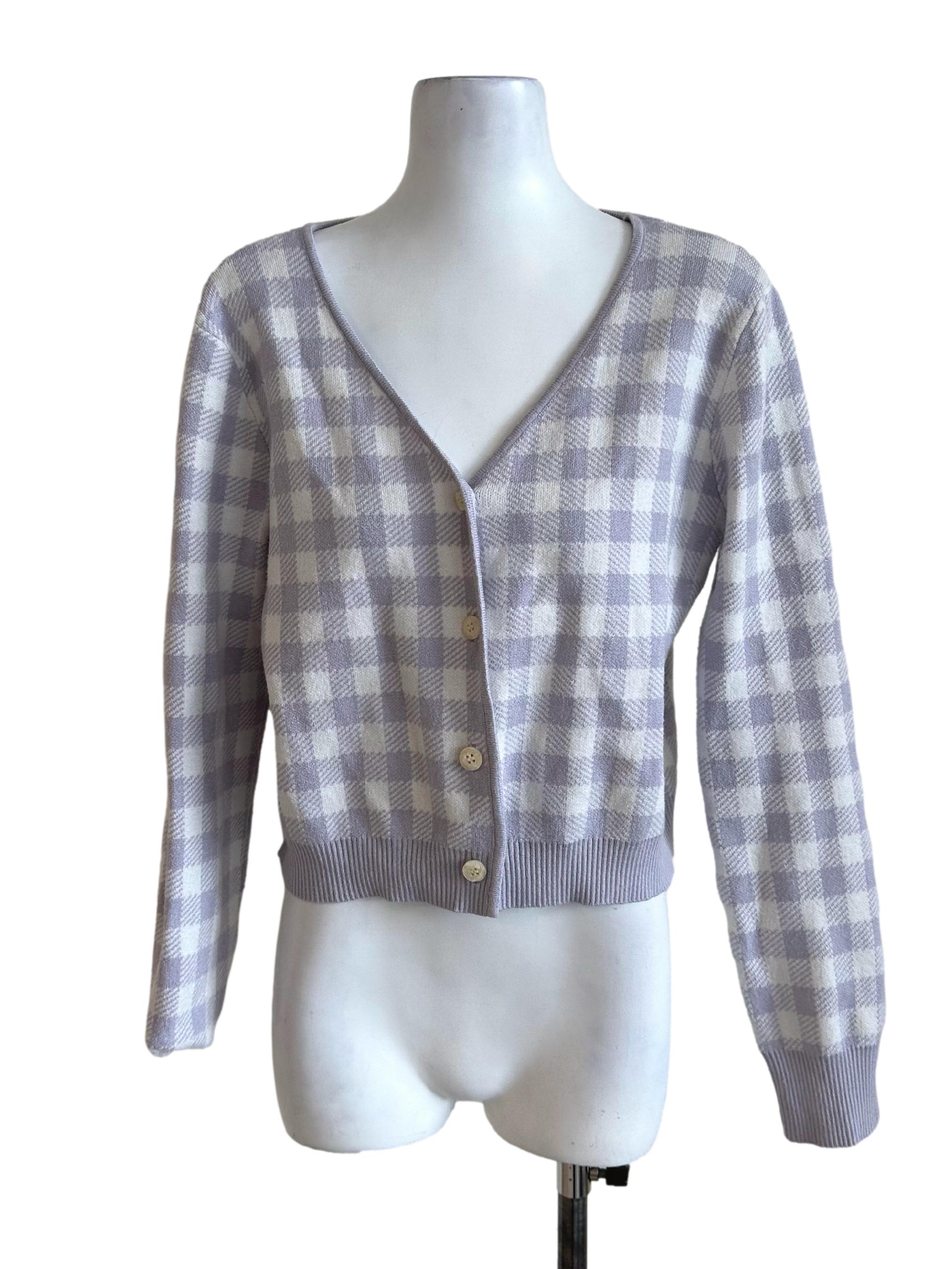 Lilac Purple Plaid Knit Cardigan TCL