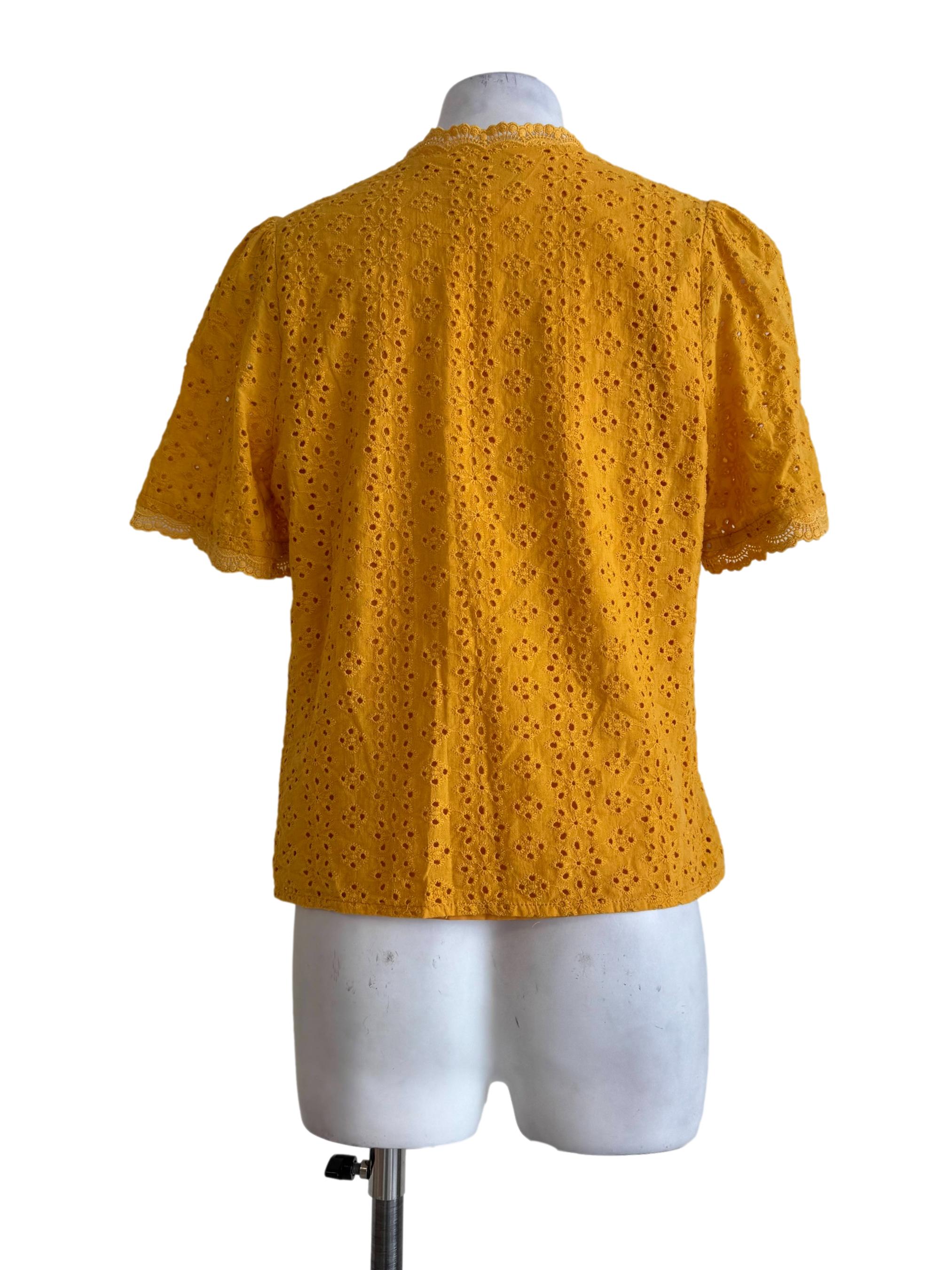 Sunshine Yellow Eyelet V Neck Blouse