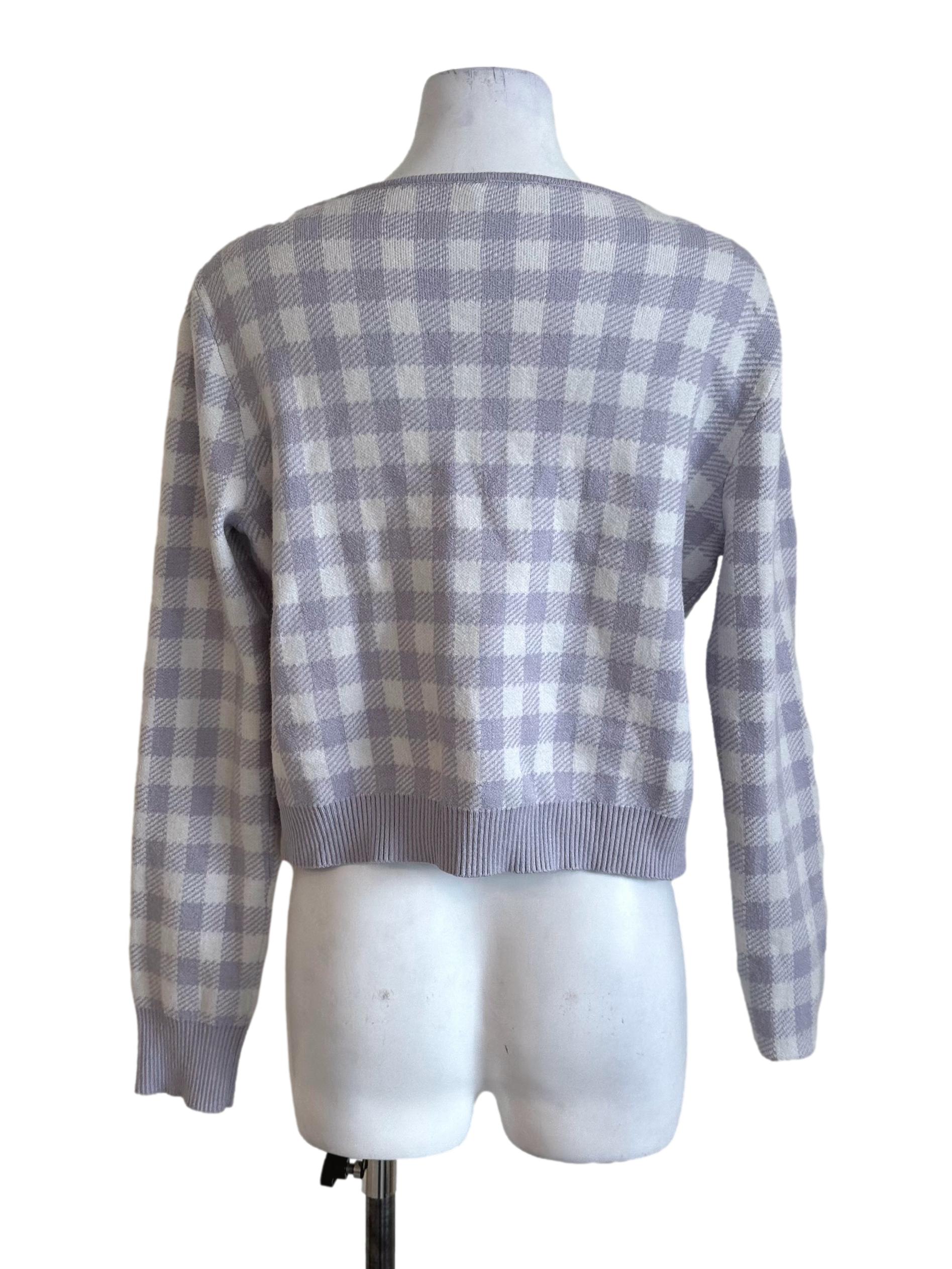 Lilac Purple Plaid Knit Cardigan TCL