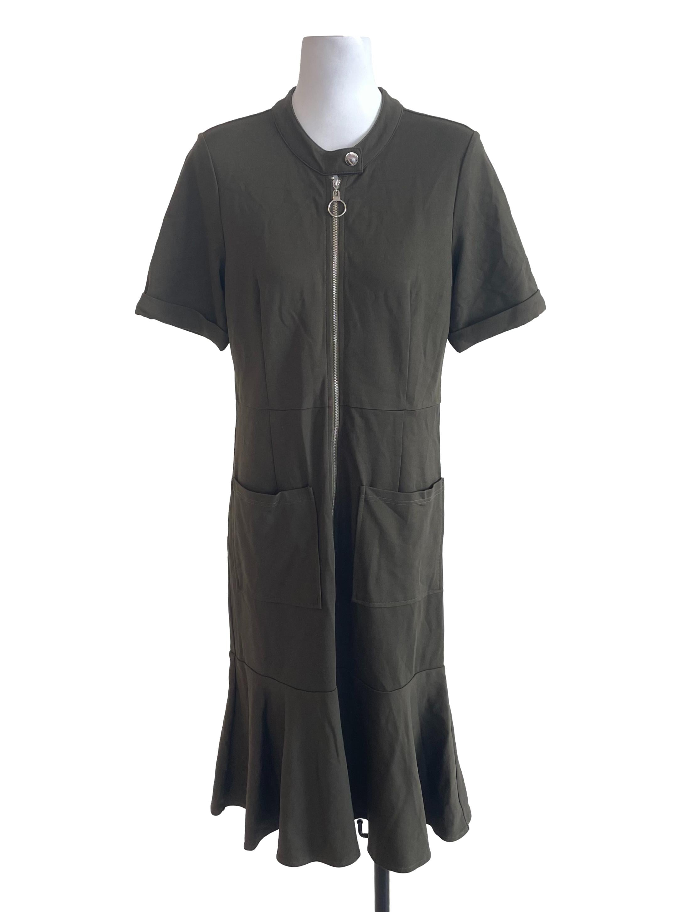 Crocodile Green Zip Up Bust Dress
