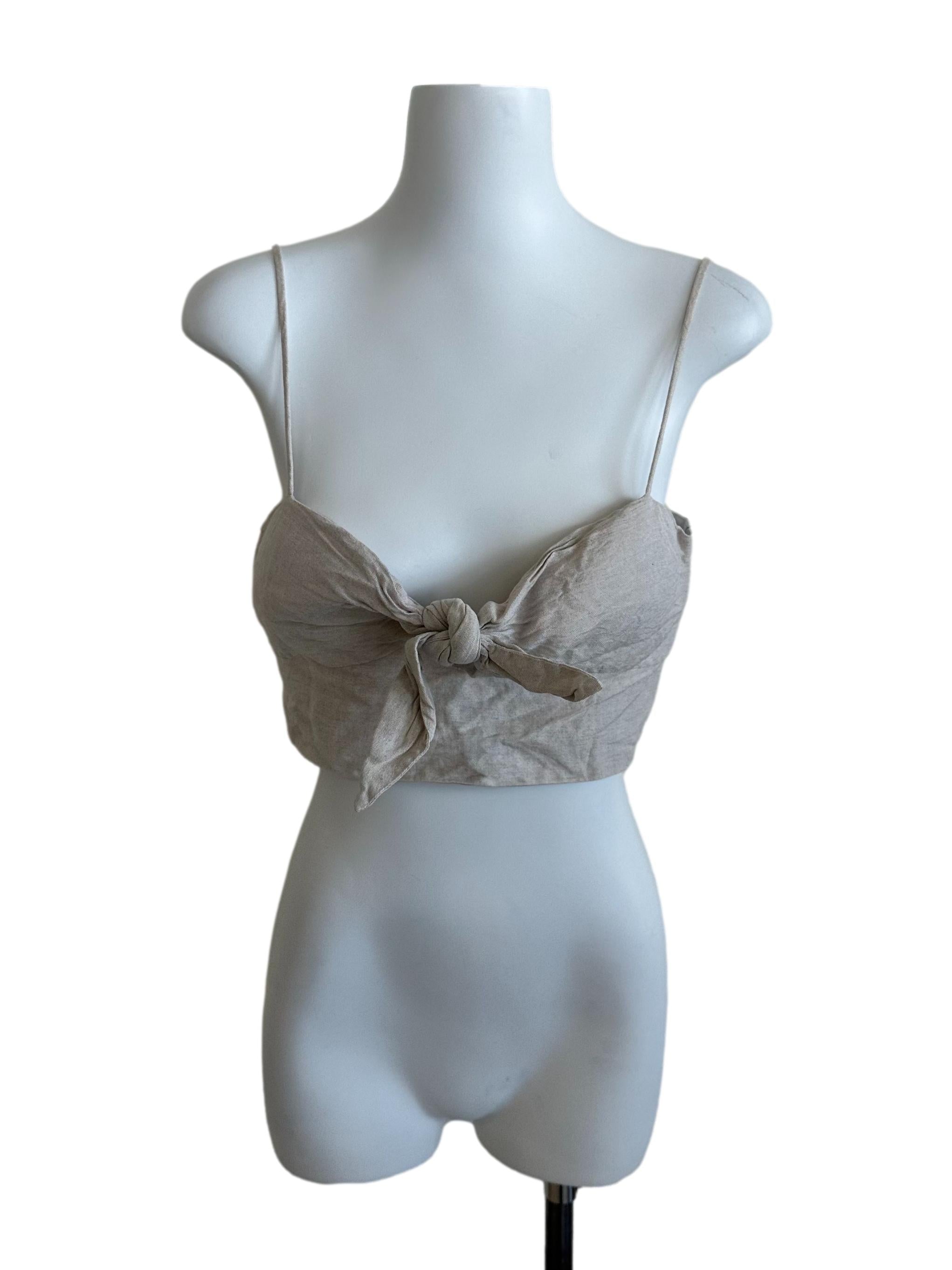Light Beige Knot Spaghetti Strap Linen Top