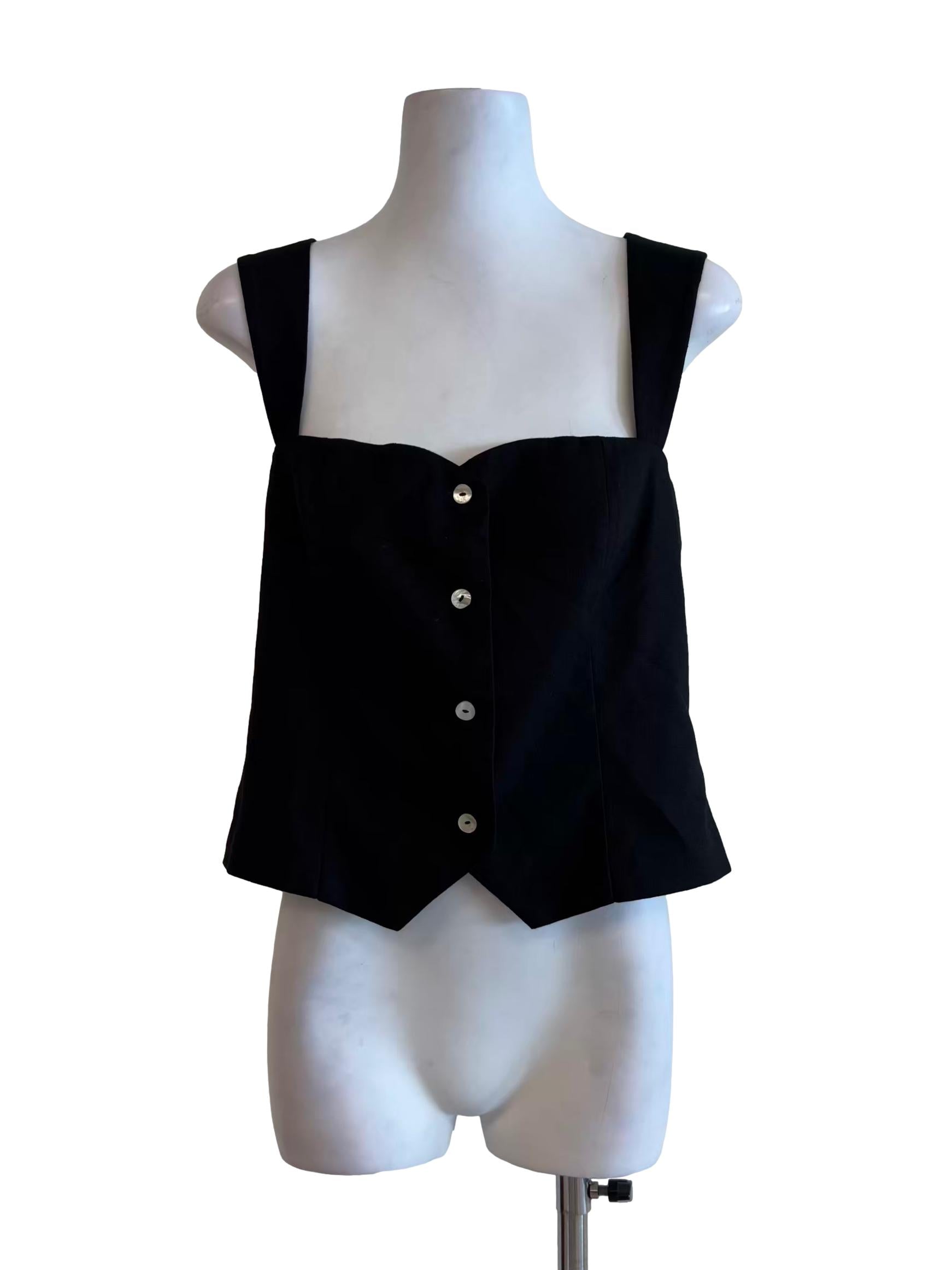 Eerie Black Cross Back Button Top