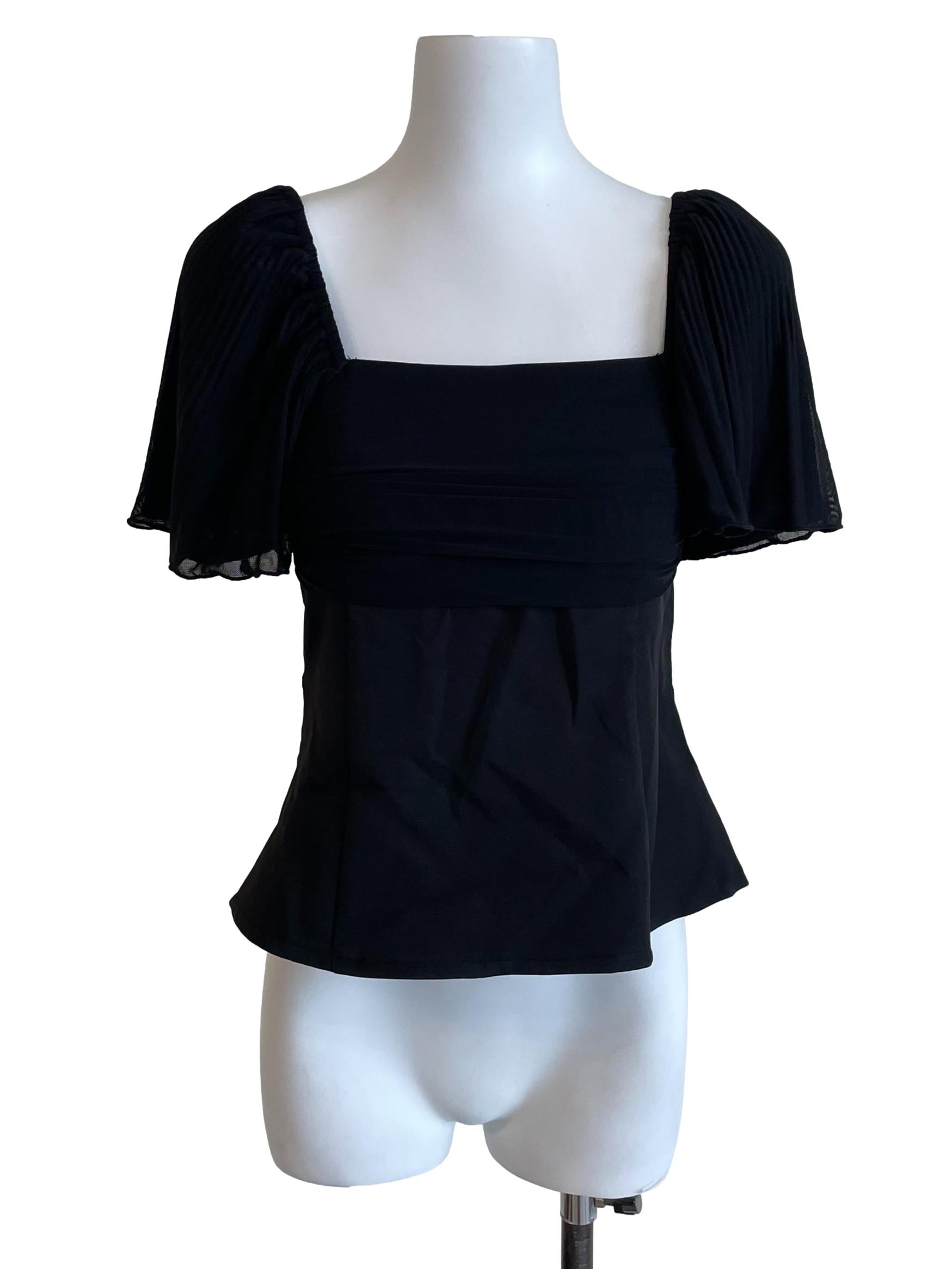 Black Butterfly Sleeves Mesh Top