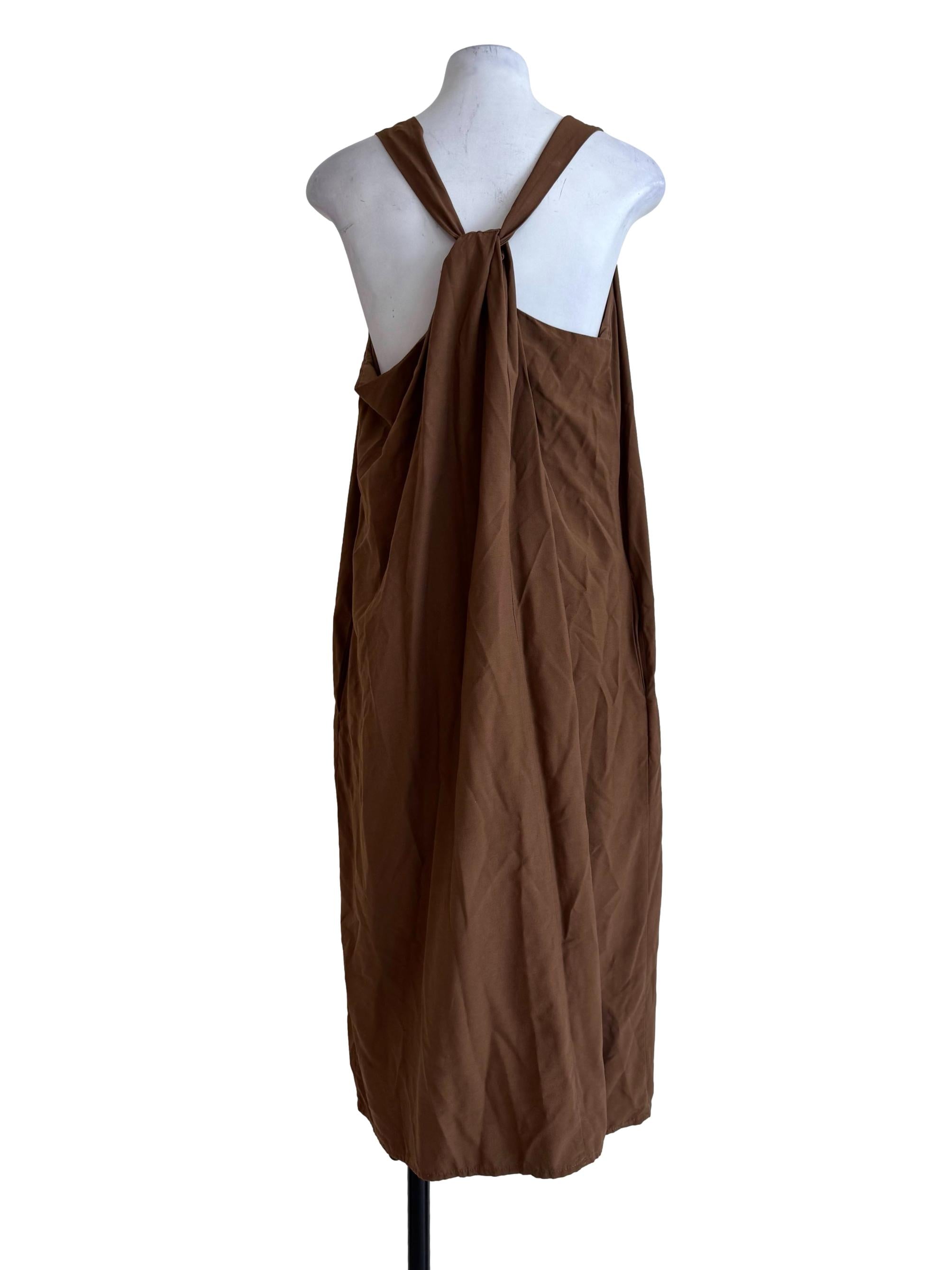 Russet Brown V Neck A-Line Dress