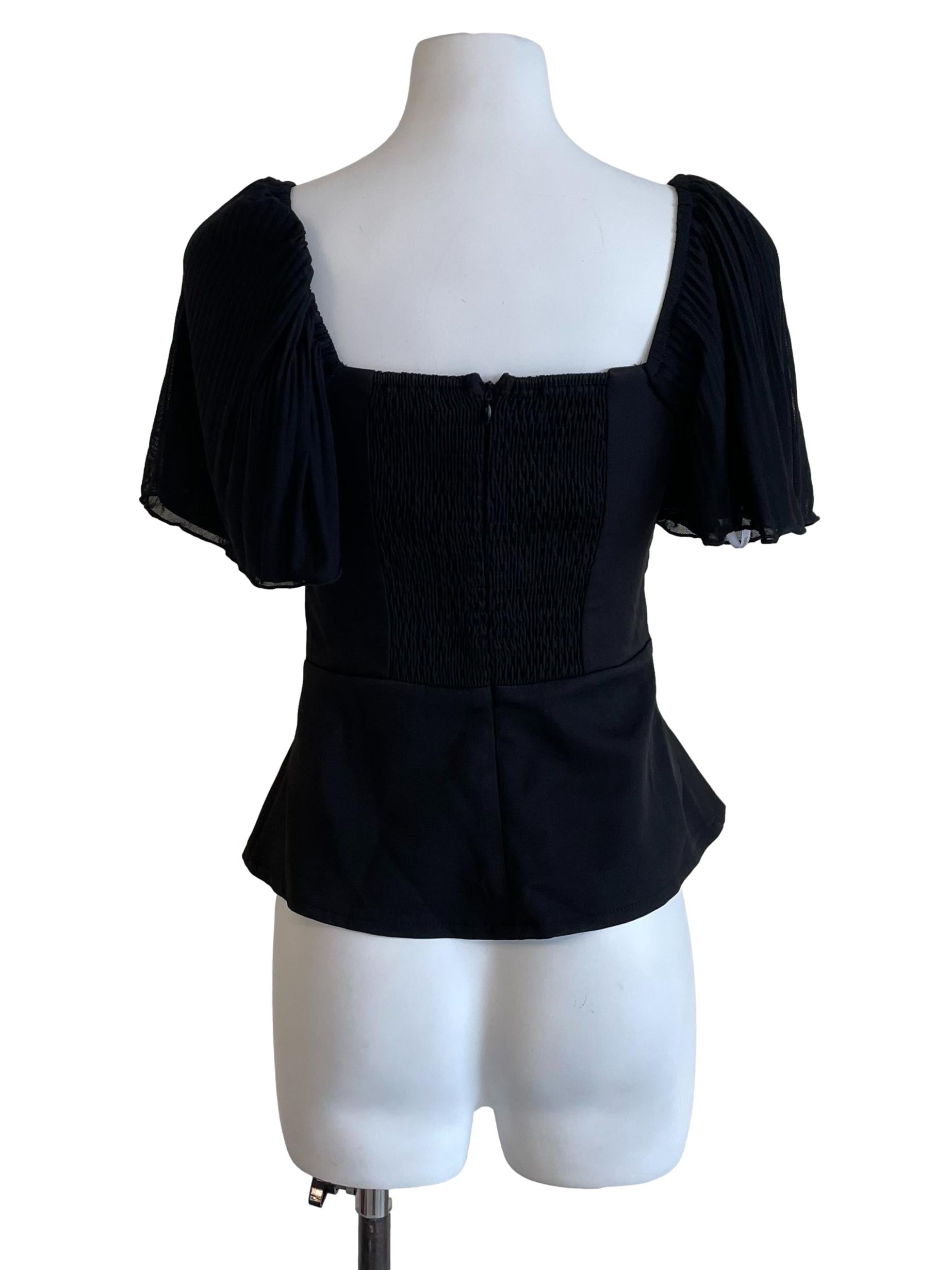 Black Butterfly Sleeves Mesh Top
