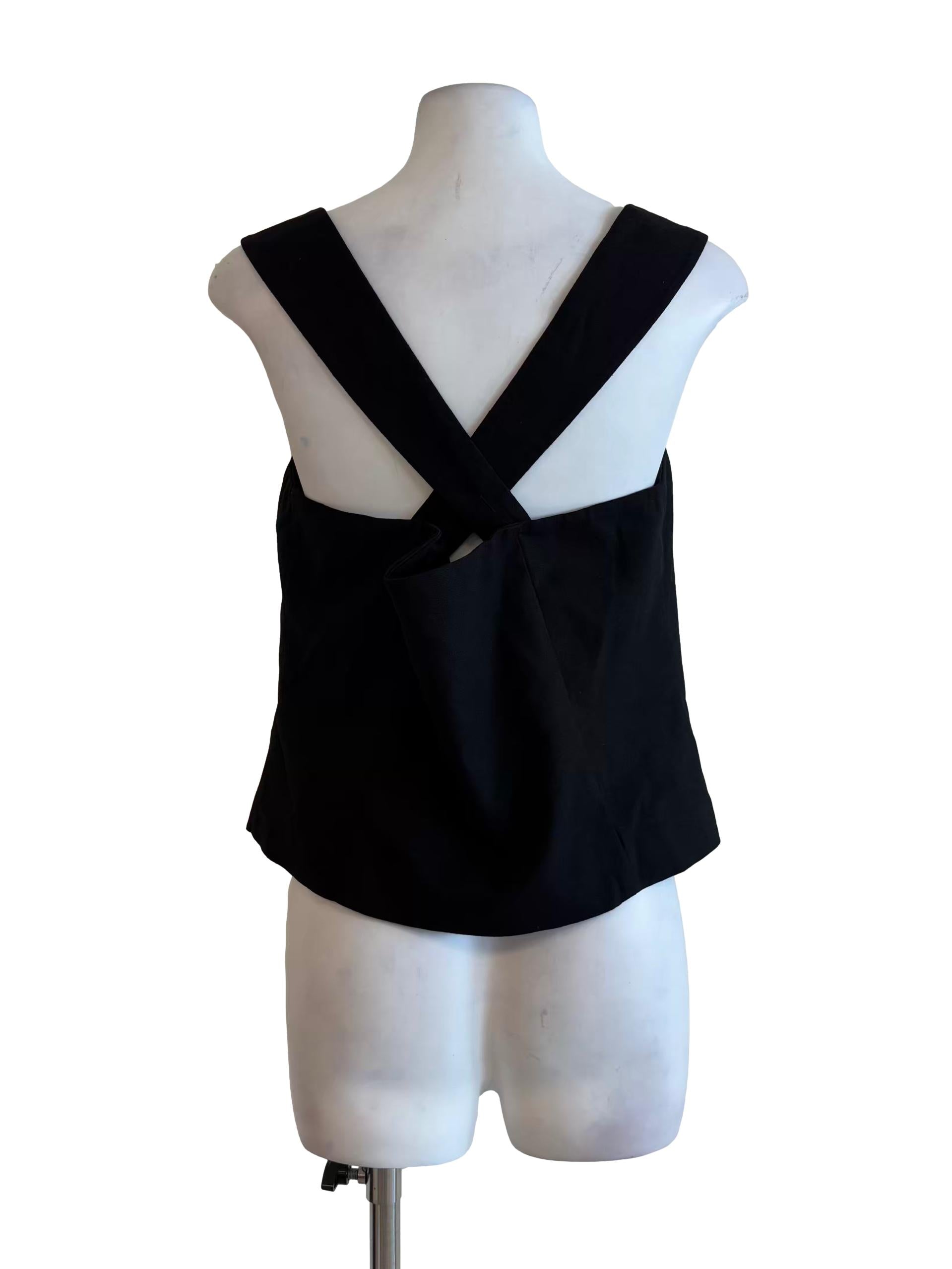 Eerie Black Cross Back Button Top
