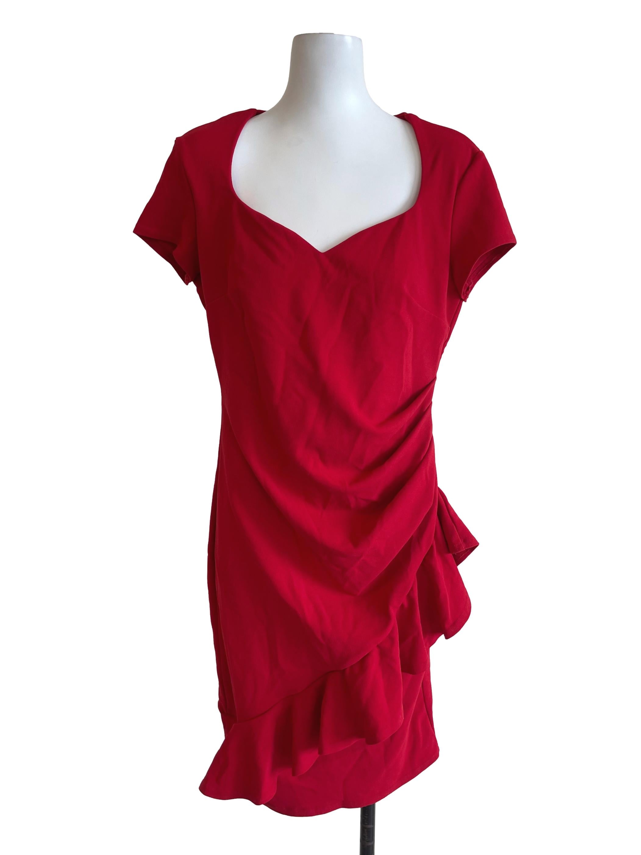 Red Side Ruffles Dress