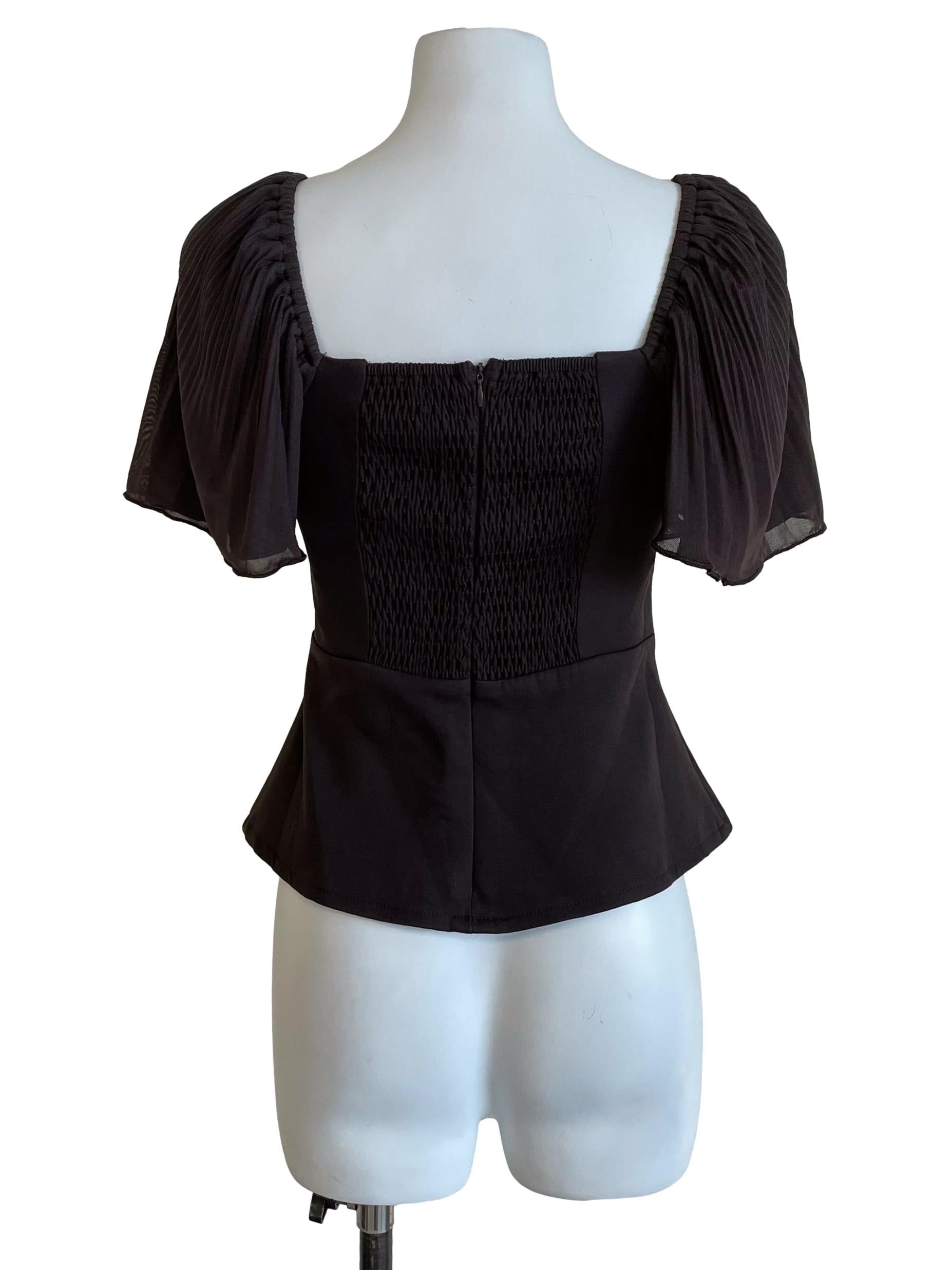 Wood Butterfly Sleeves Mesh Top