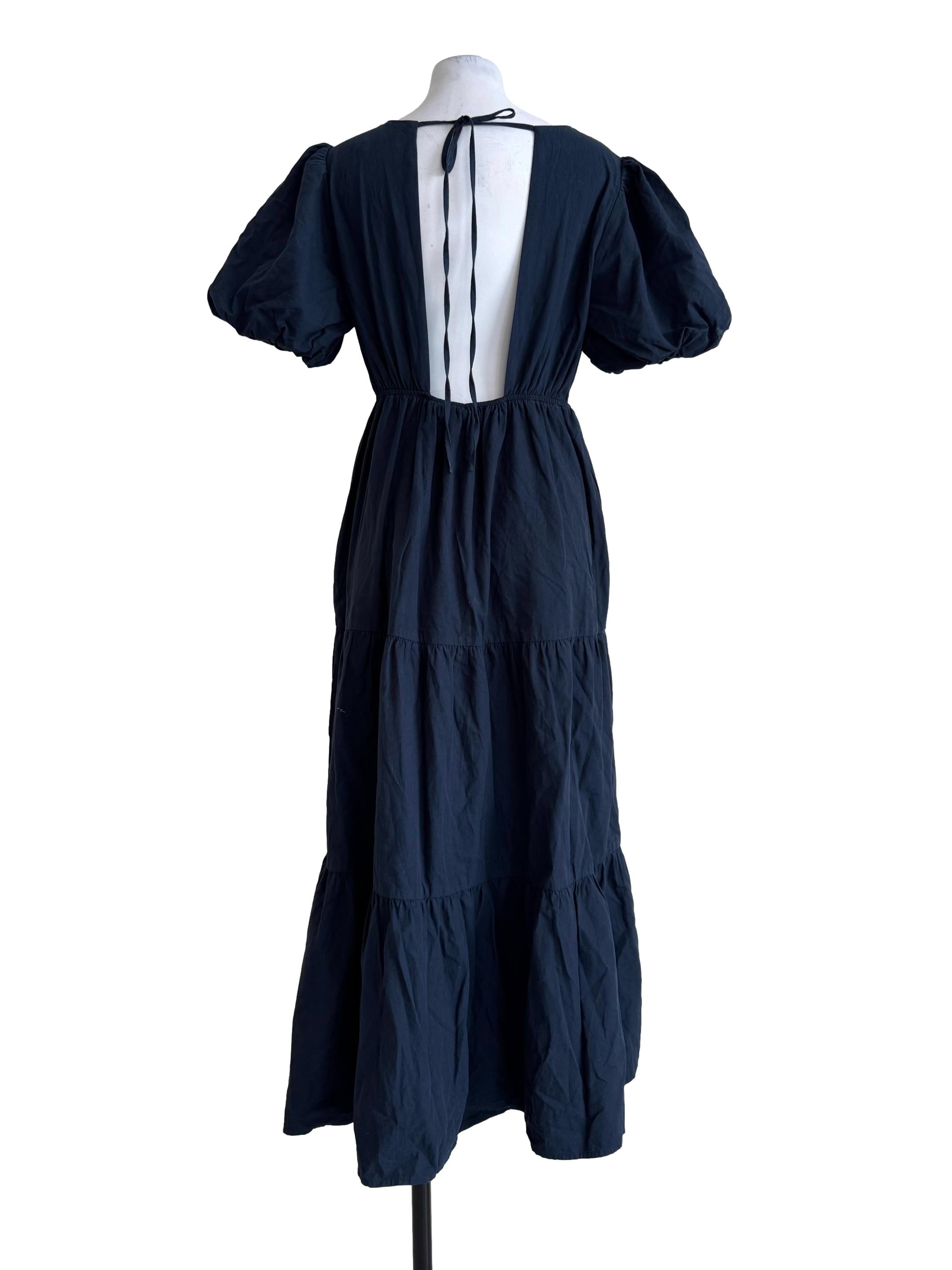 Midnight Blue Bubble Sleeve Layer Dress