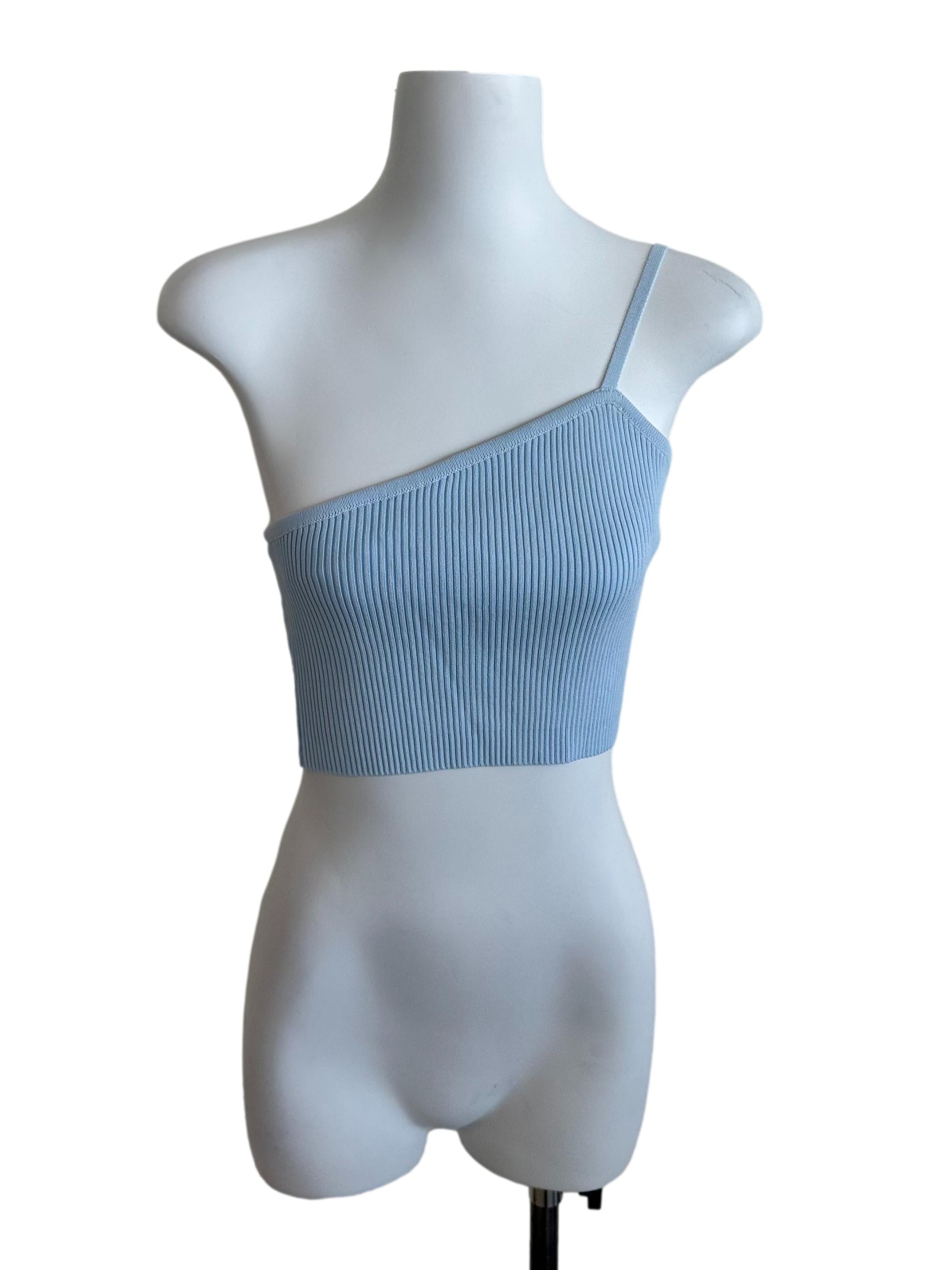 Baby Blue Knit Asymmetric Top