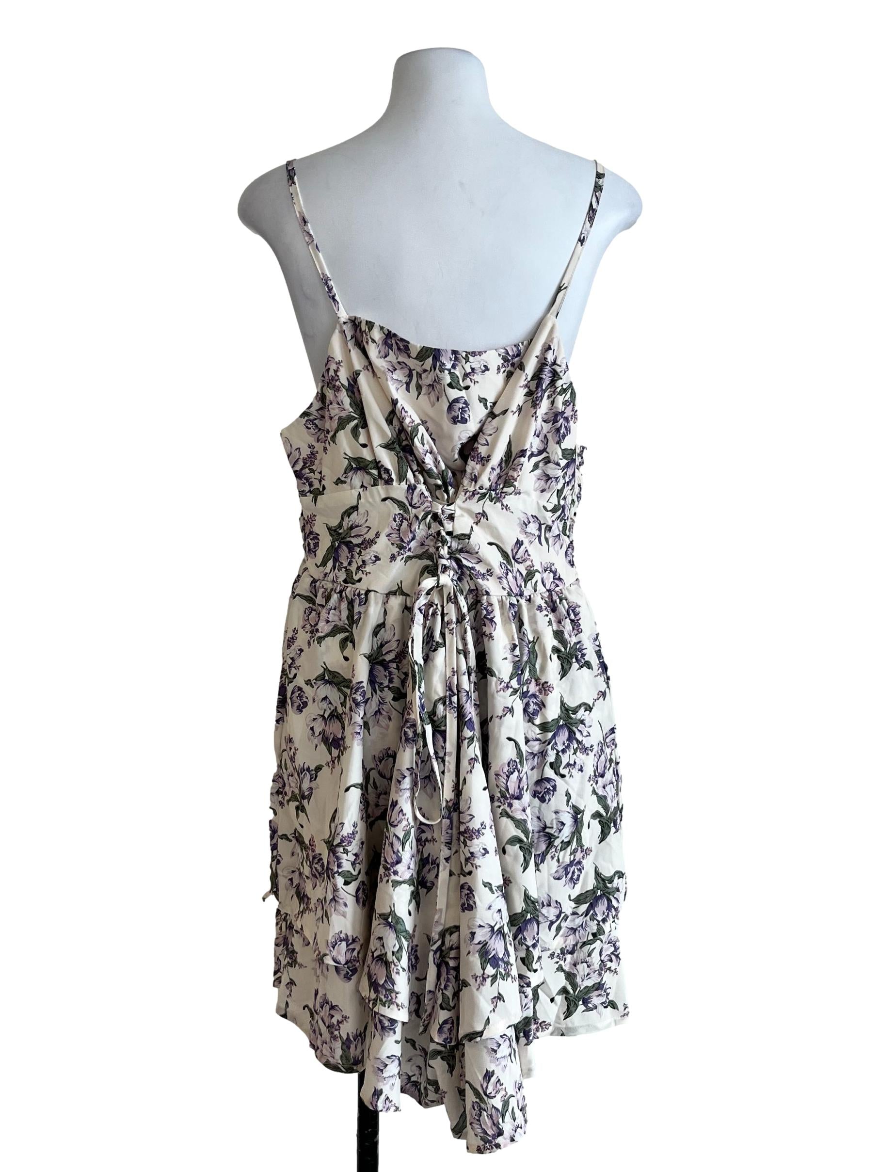 Cream Floral Sleeveless Dress