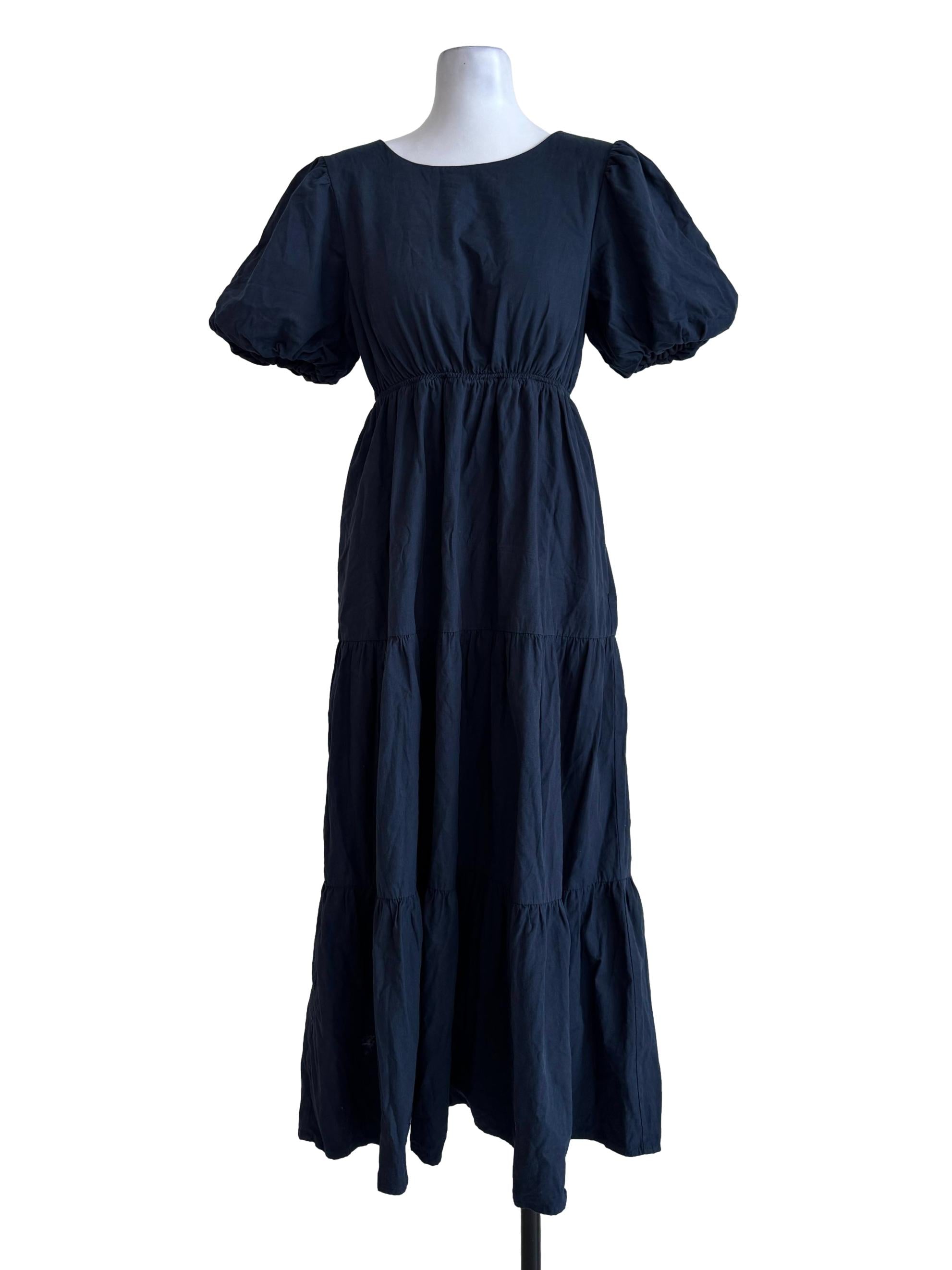 Midnight Blue Bubble Sleeve Layer Dress