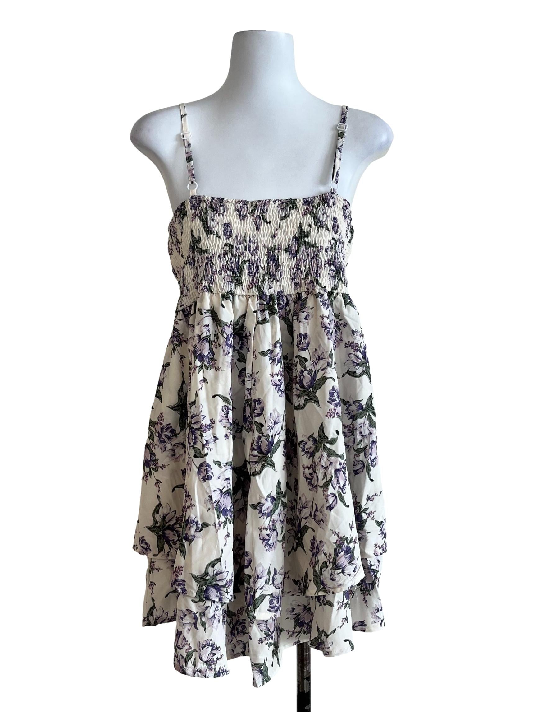 Cream Floral Sleeveless Dress