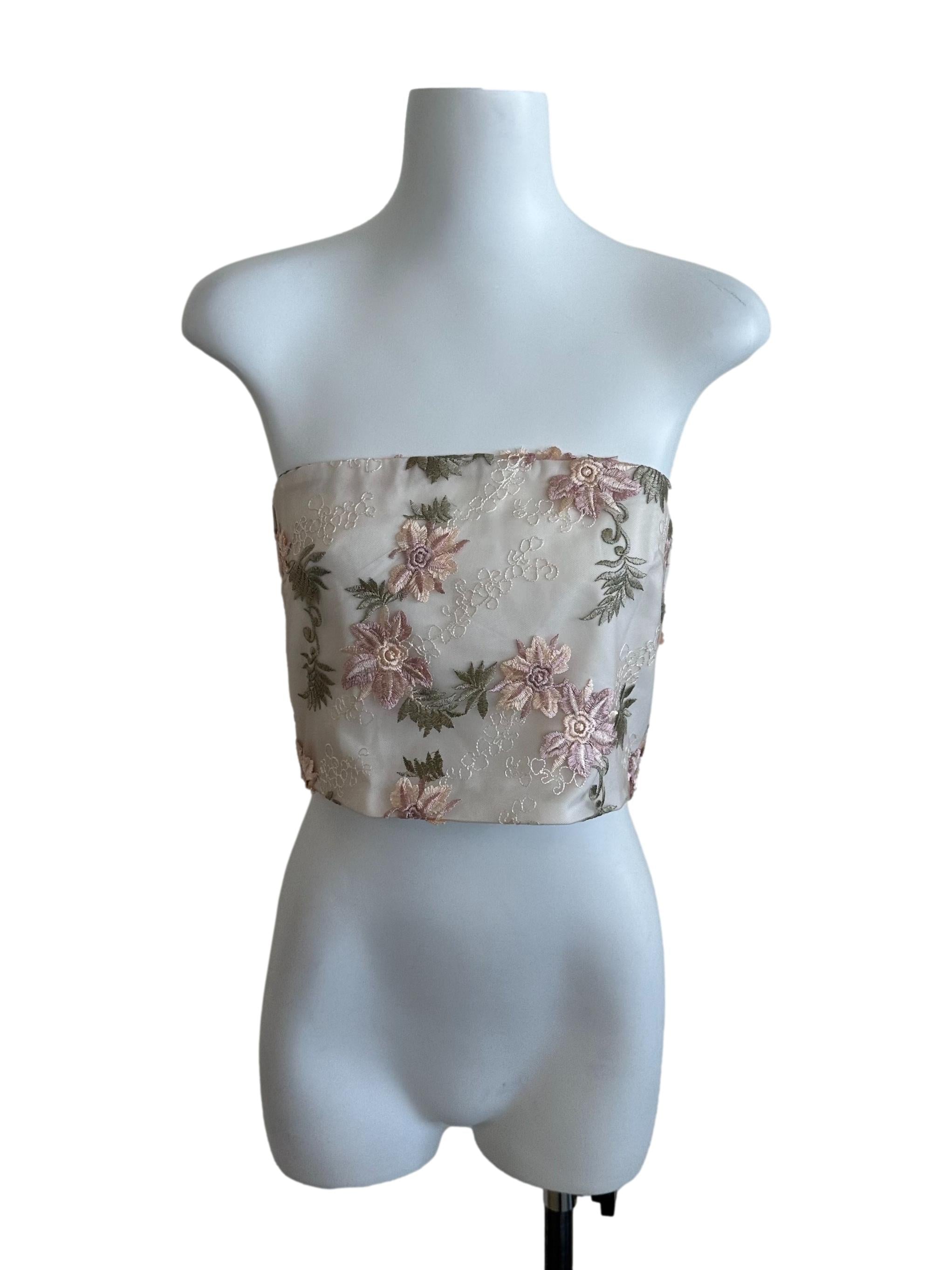 Sand Beige Lace Floral Tube Top