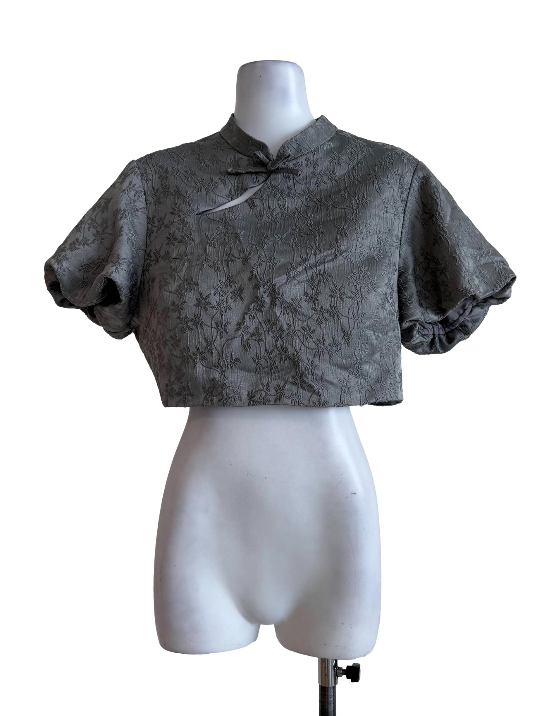 Silver Embroidery Mandarin Collar Top
