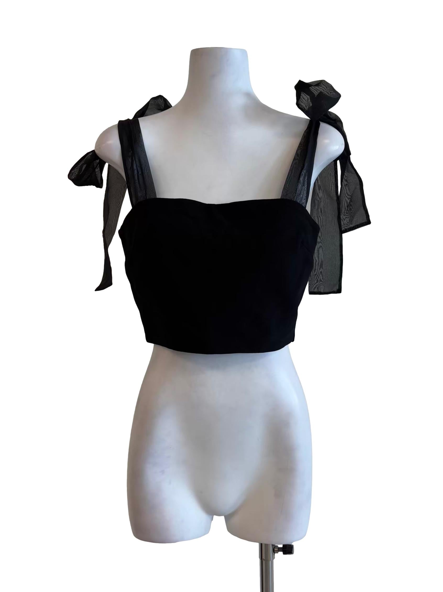Night Black Ribbon Strap Top