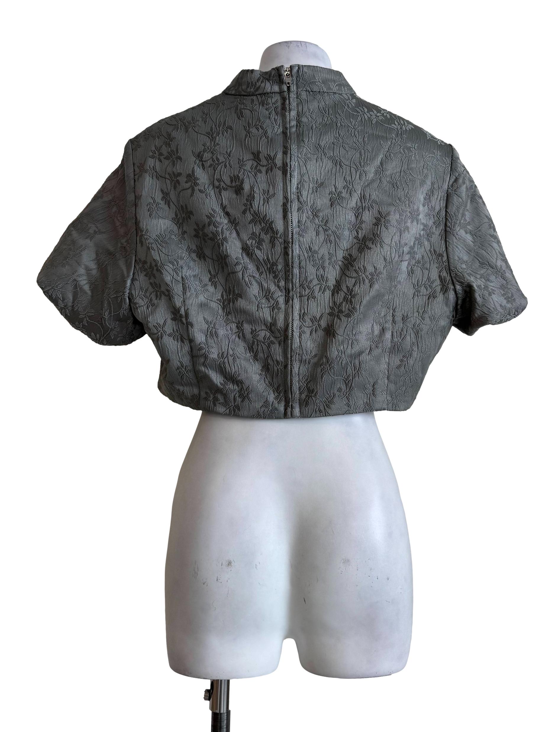 Silver Embroidery Mandarin Collar Top