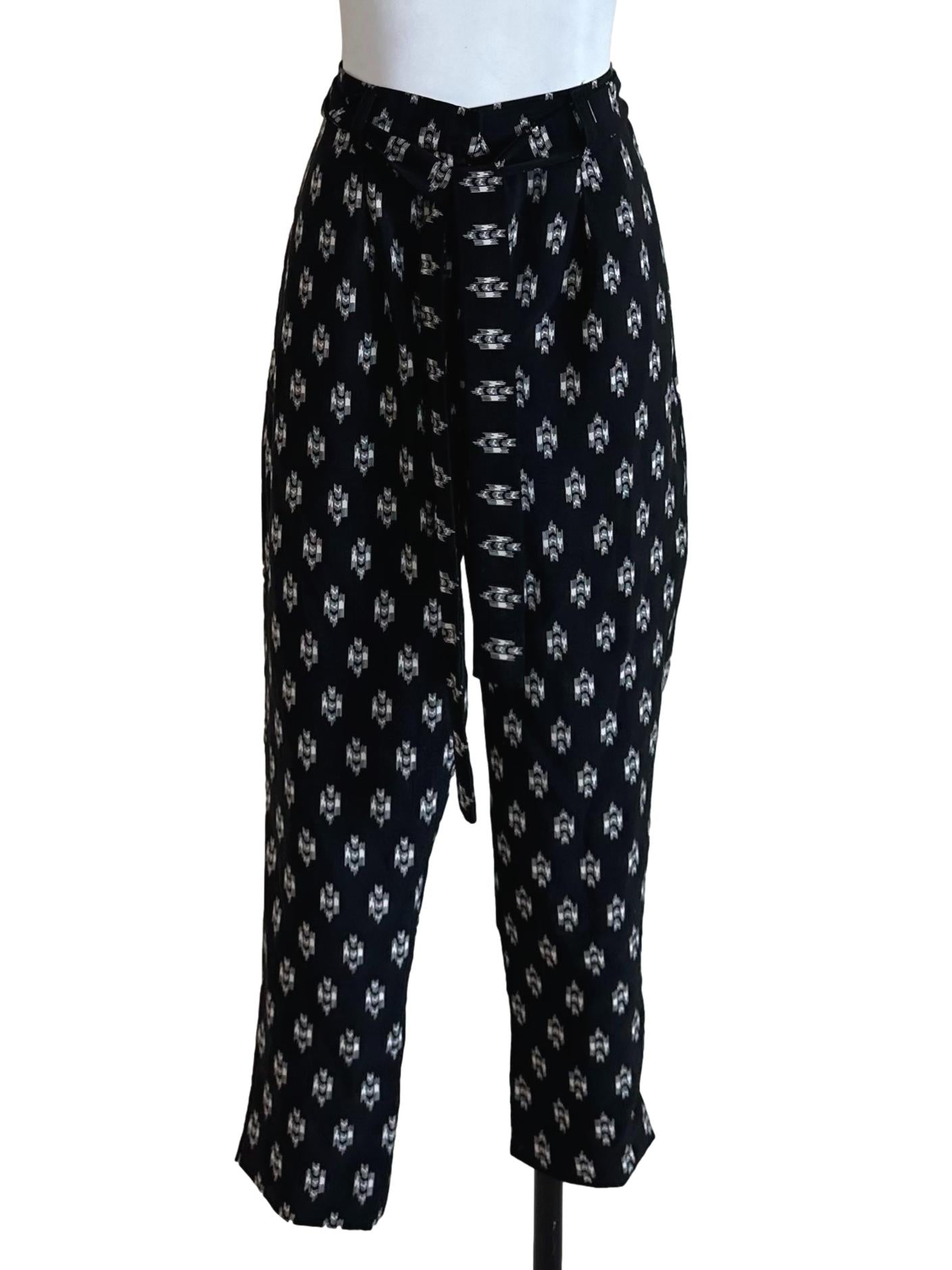 Onyx Black Pattern Strap Long Pants