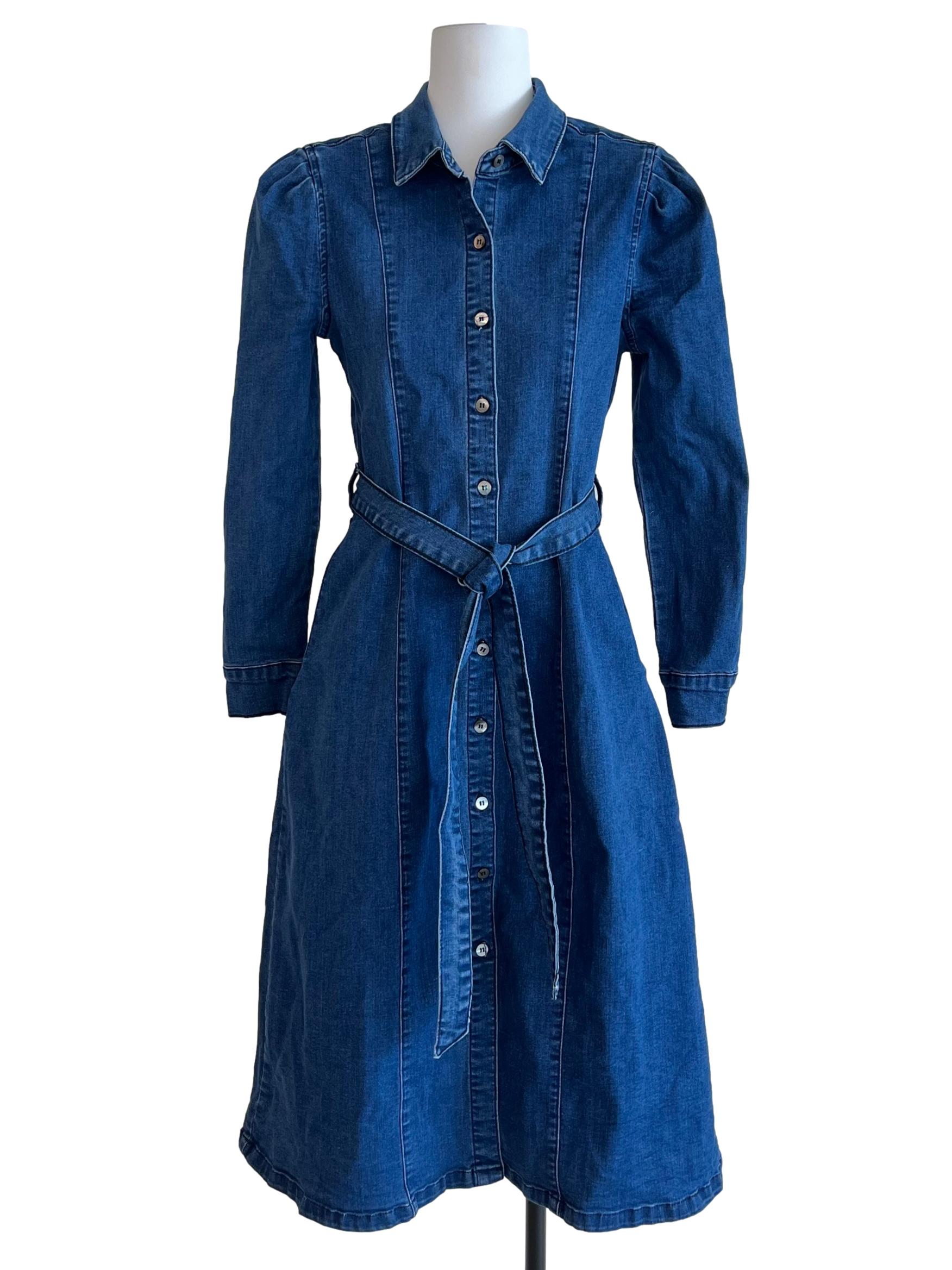 Indigo Blue Belted Denim Shirt Dress