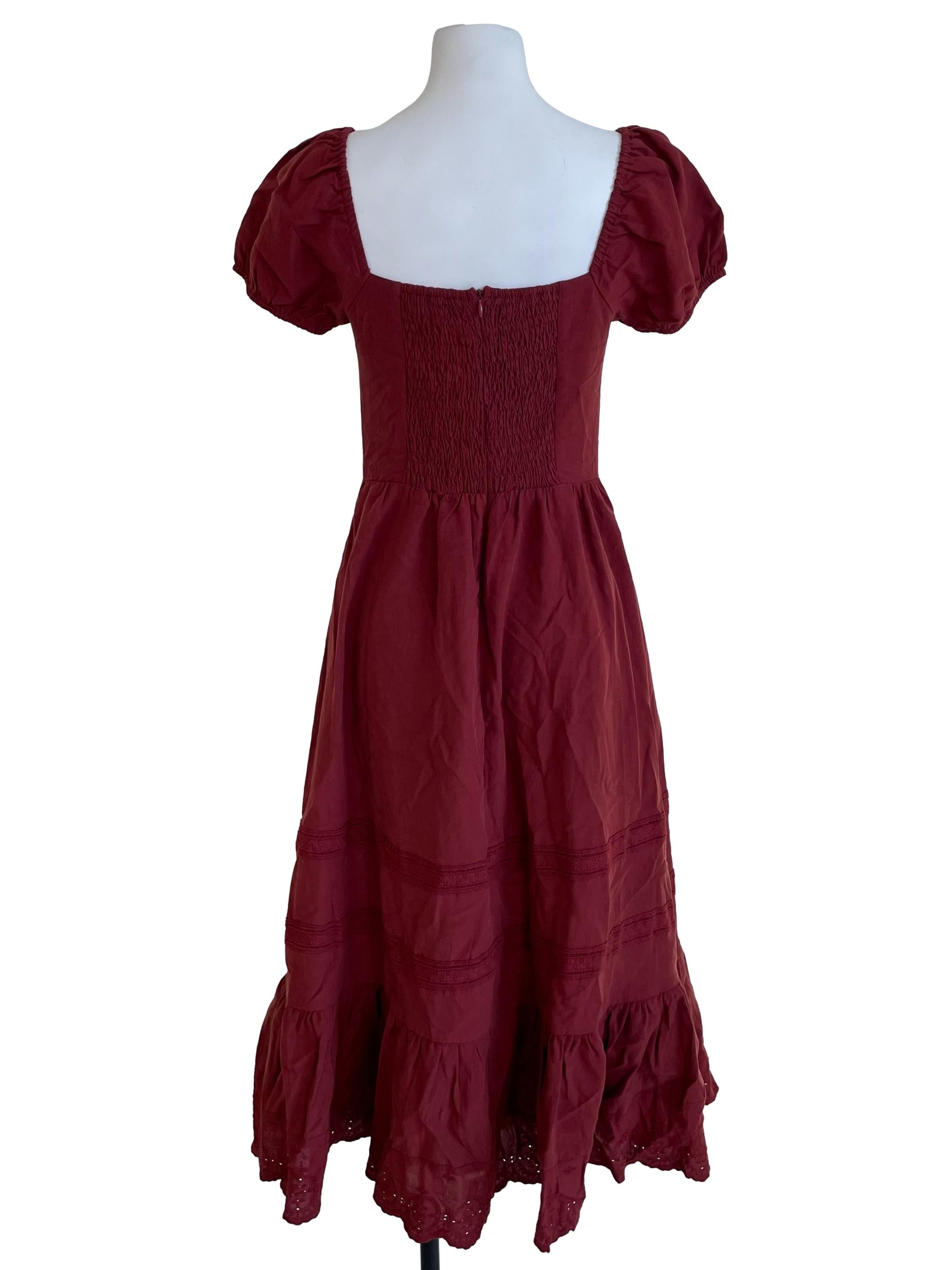 Brick Puff Sleeves Milkmaid Dress