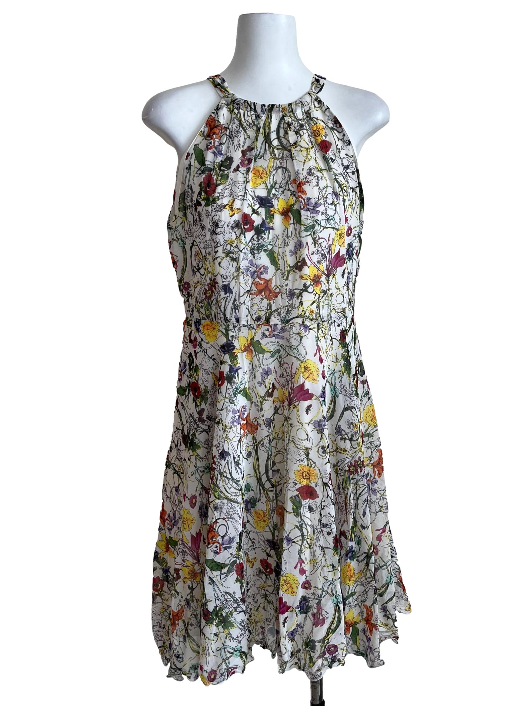 Ivory White Floral Print Halter Dress