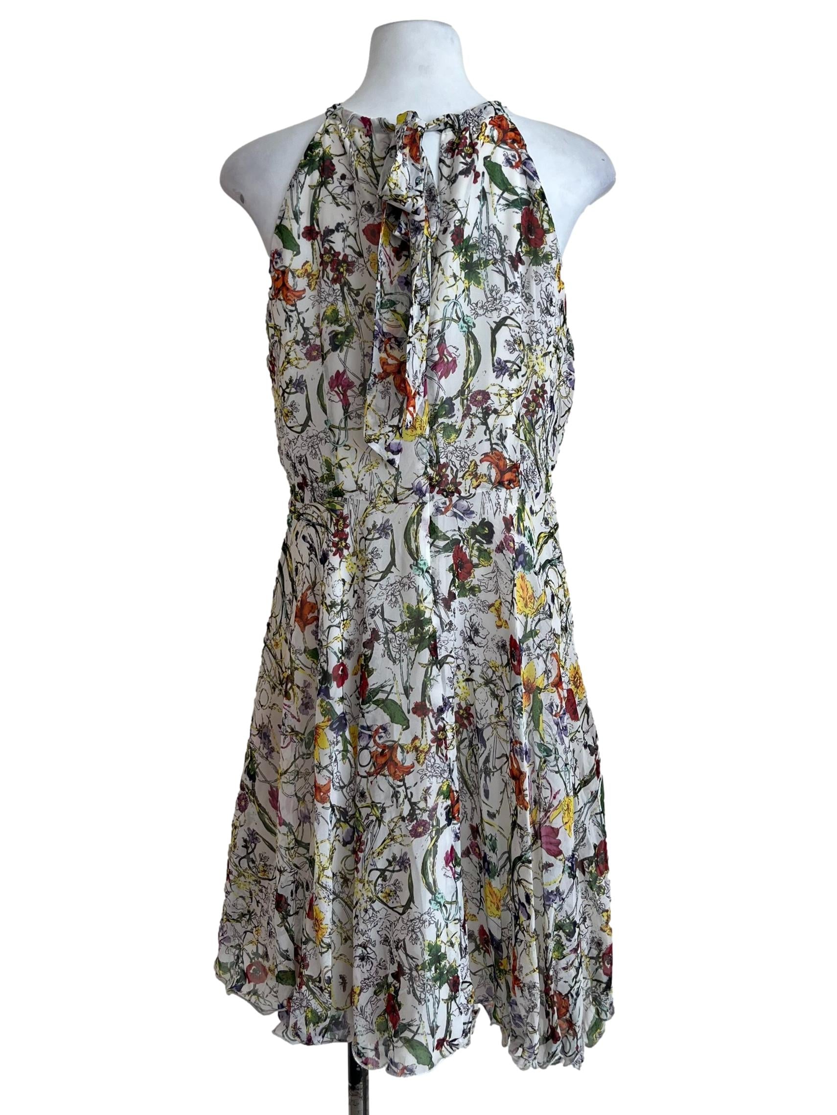 Ivory White Floral Print Halter Dress
