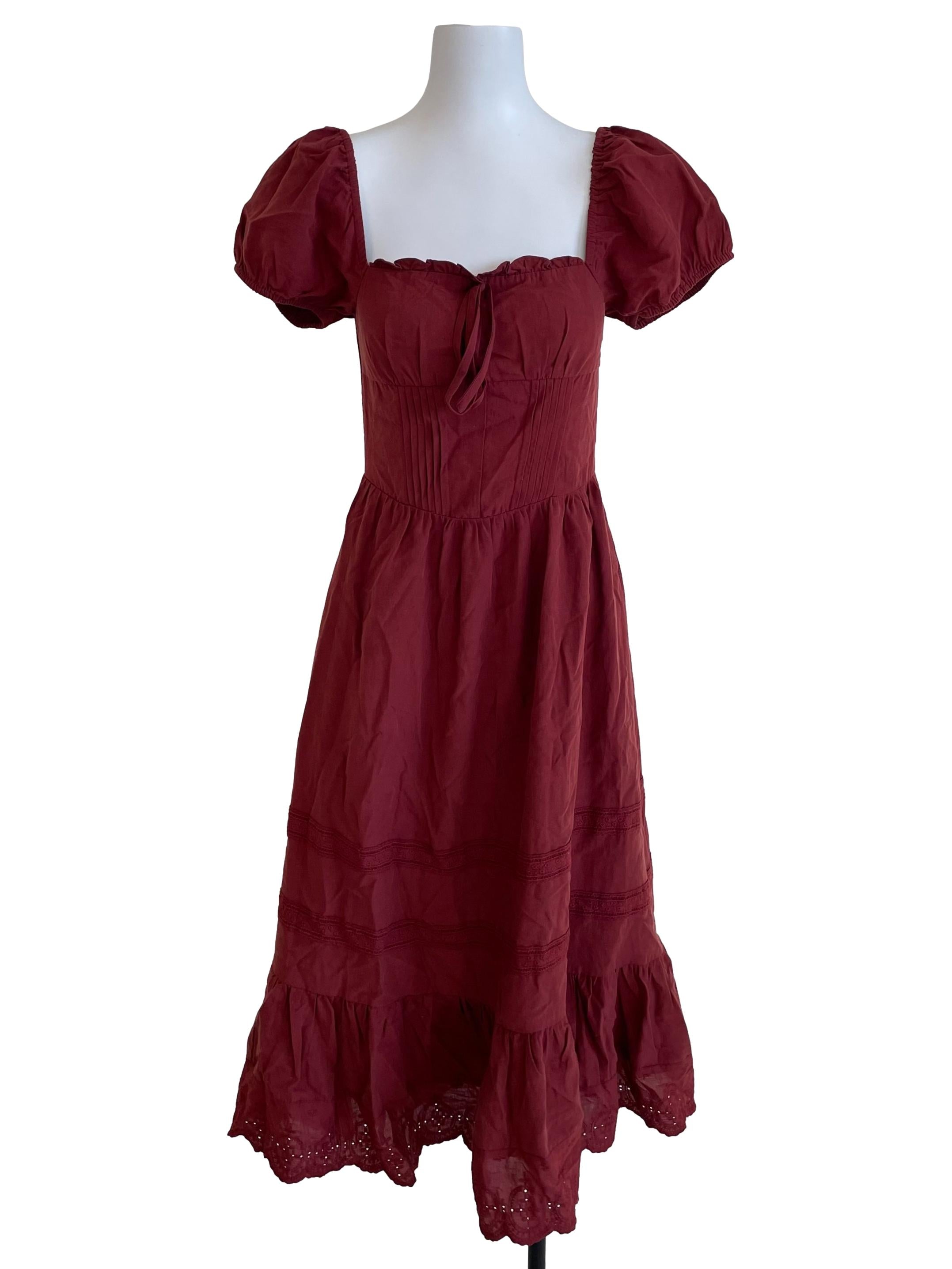 Brick Puff Sleeves Milkmaid Dress
